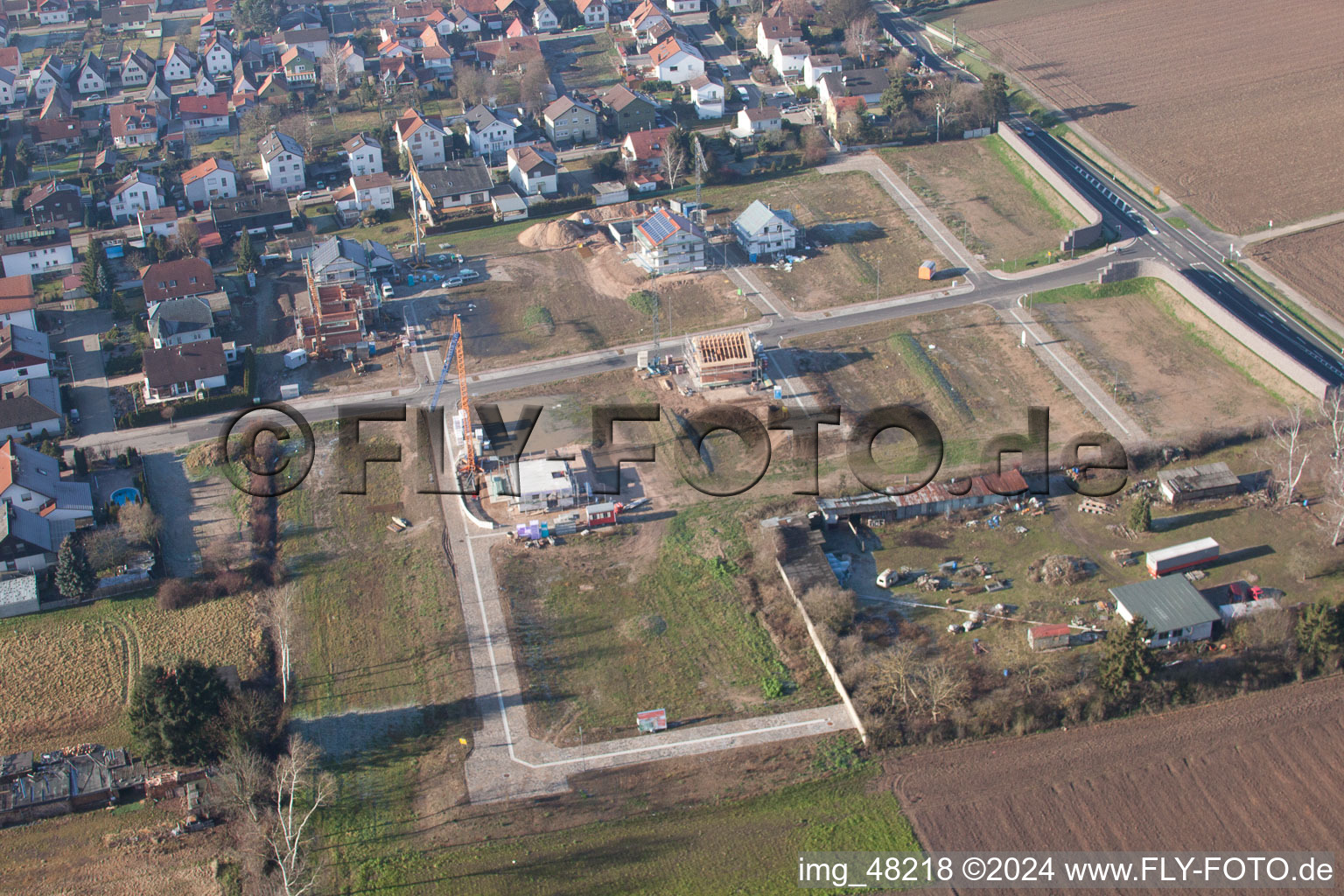 Drone image of Minfeld in the state Rhineland-Palatinate, Germany