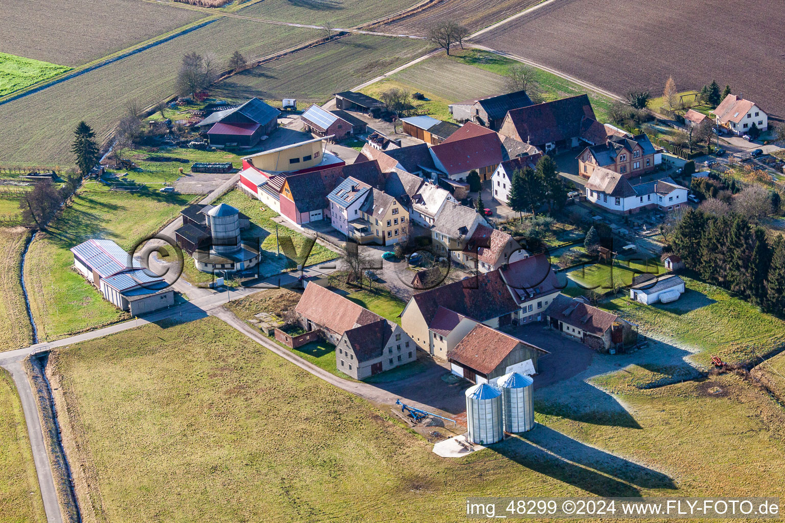 District Deutschhof in Kapellen-Drusweiler in the state Rhineland-Palatinate, Germany from above