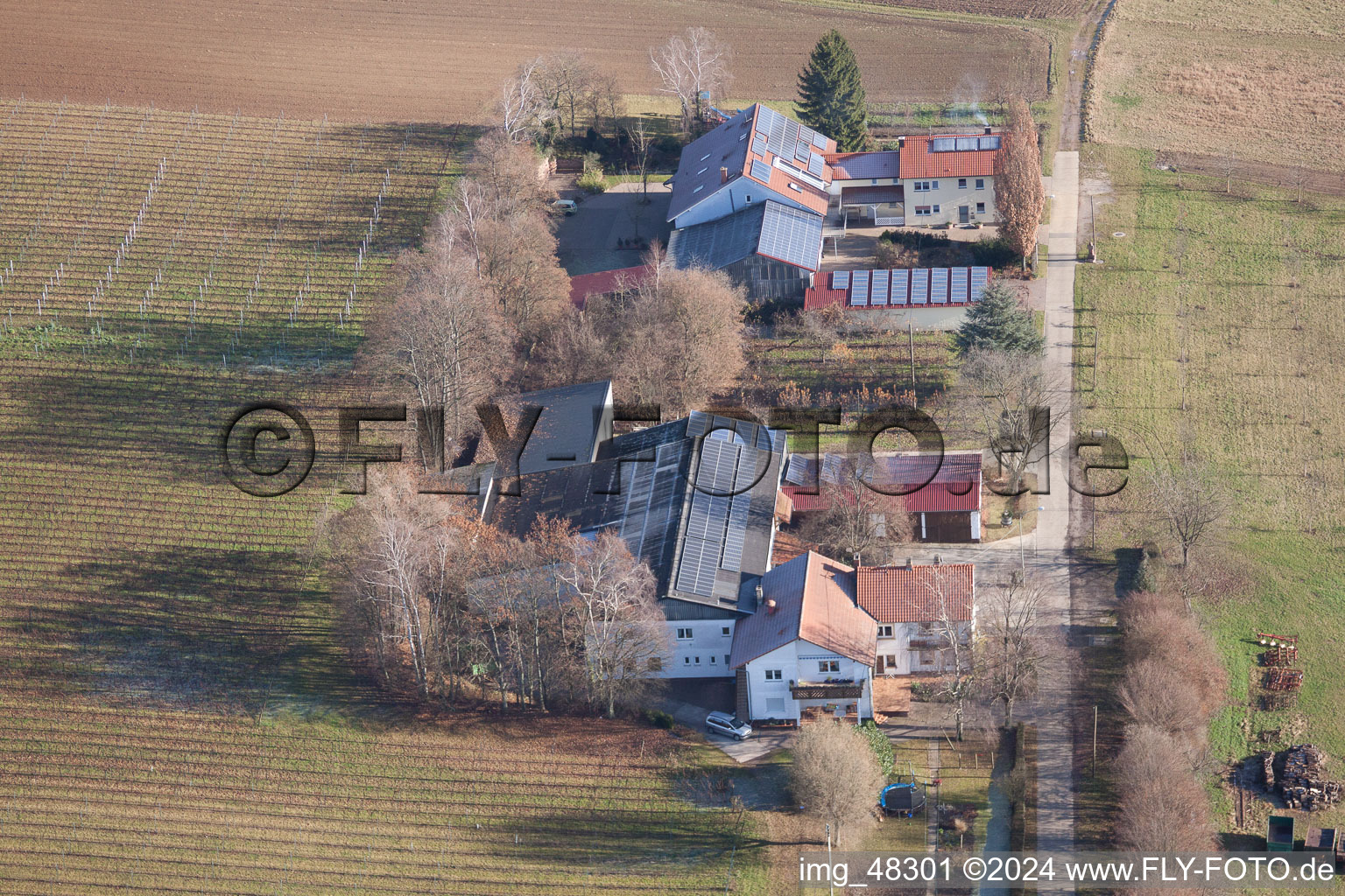 Oblique view of Eichenhof in the district Deutschhof in Kapellen-Drusweiler in the state Rhineland-Palatinate, Germany