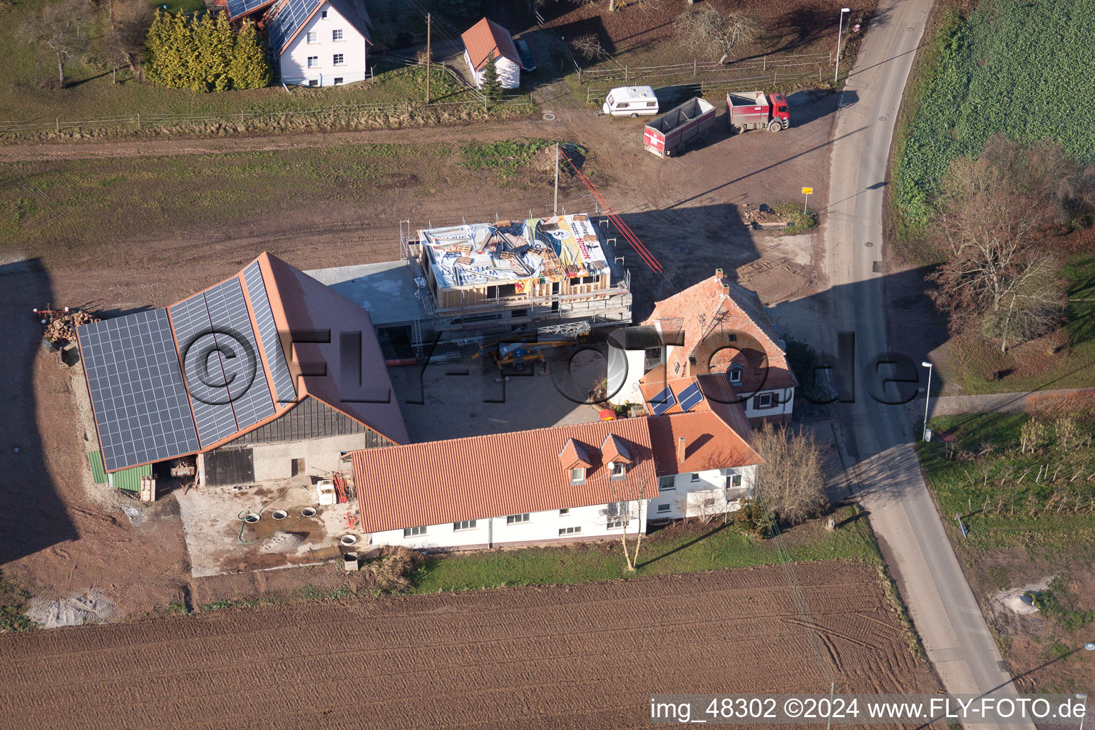 District Deutschhof in Kapellen-Drusweiler in the state Rhineland-Palatinate, Germany seen from above