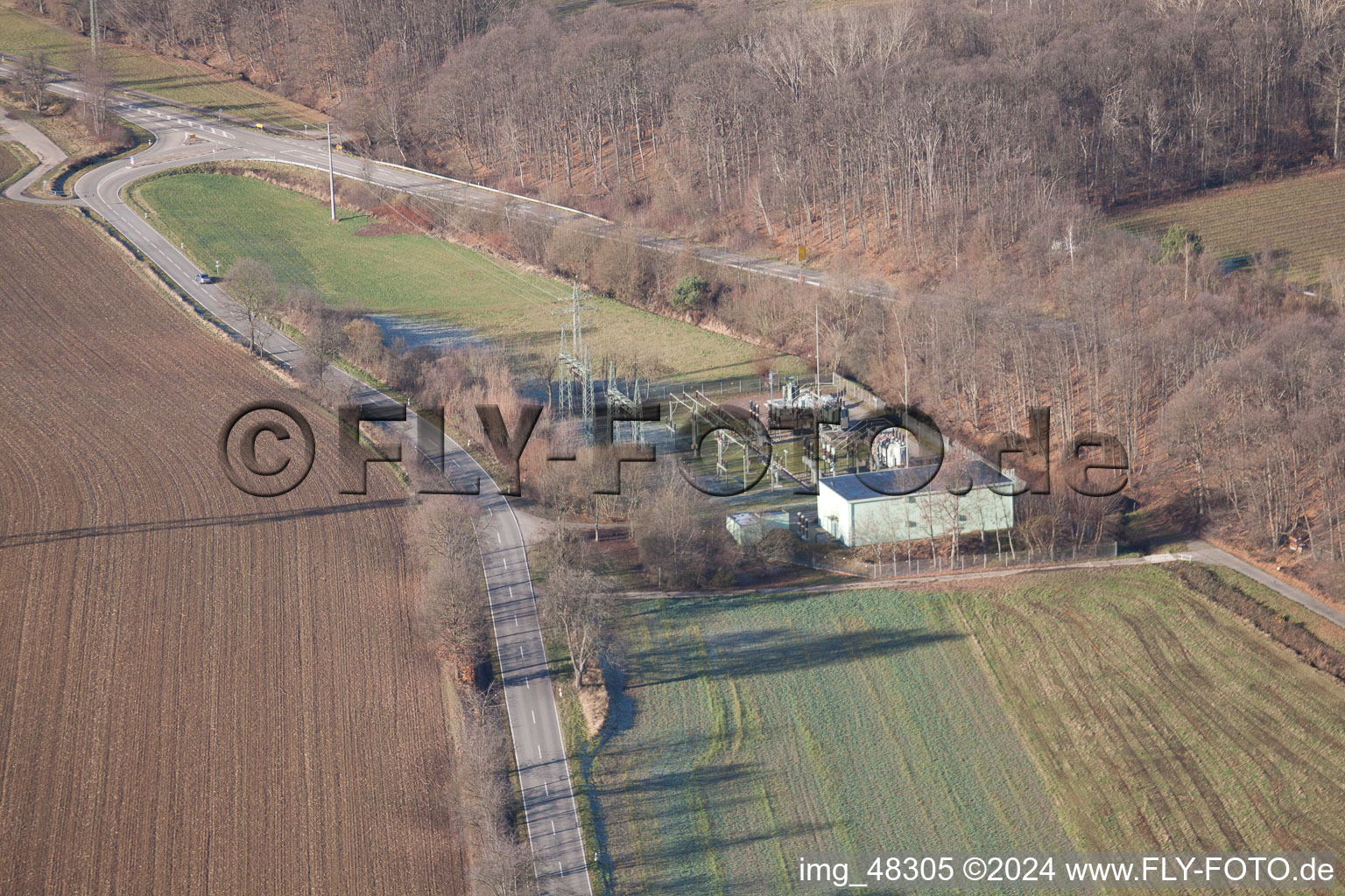 Aerial photograpy of Substation in Bad Bergzabern in the state Rhineland-Palatinate, Germany