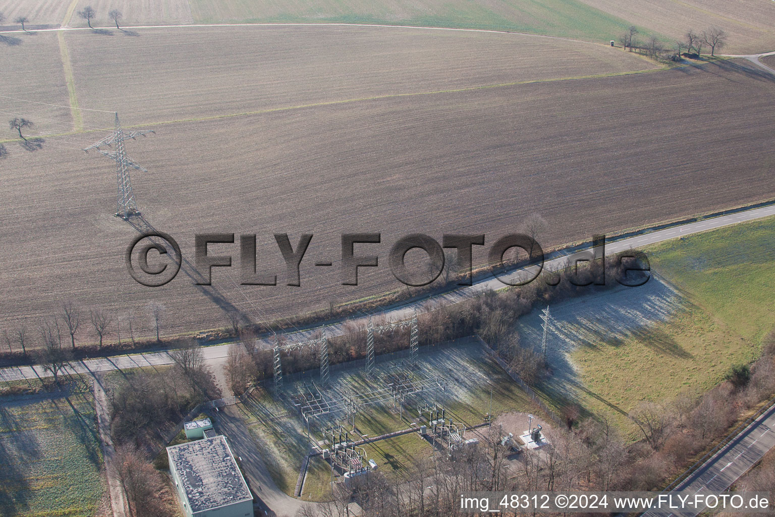 Bird's eye view of Substation in Bad Bergzabern in the state Rhineland-Palatinate, Germany