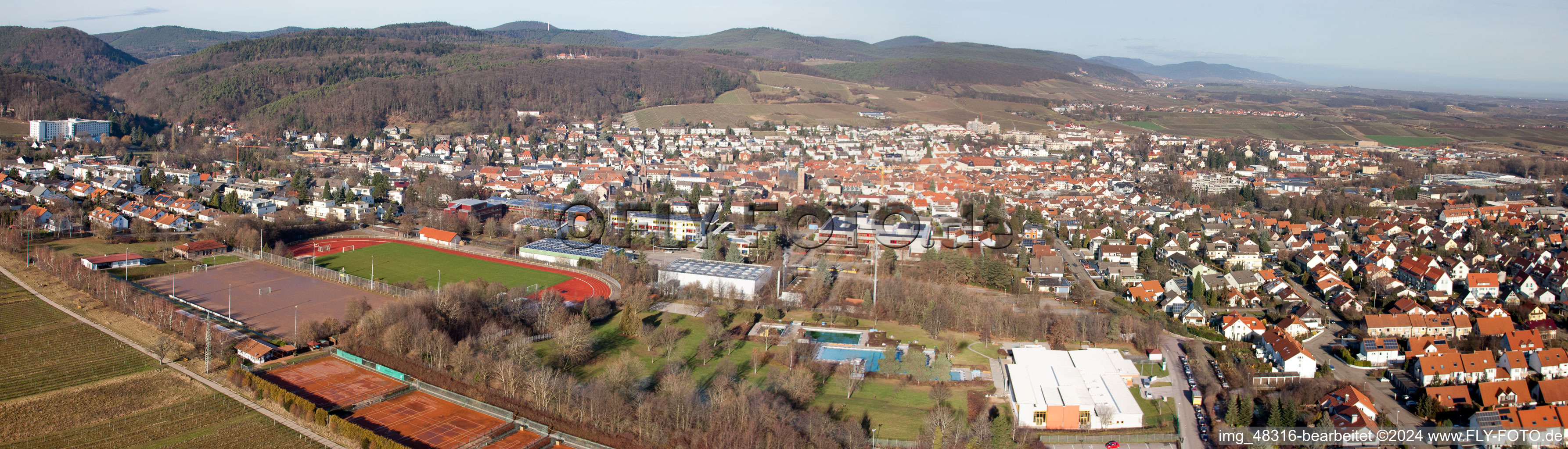 Aerial view of Panorama in Bad Bergzabern in the state Rhineland-Palatinate, Germany