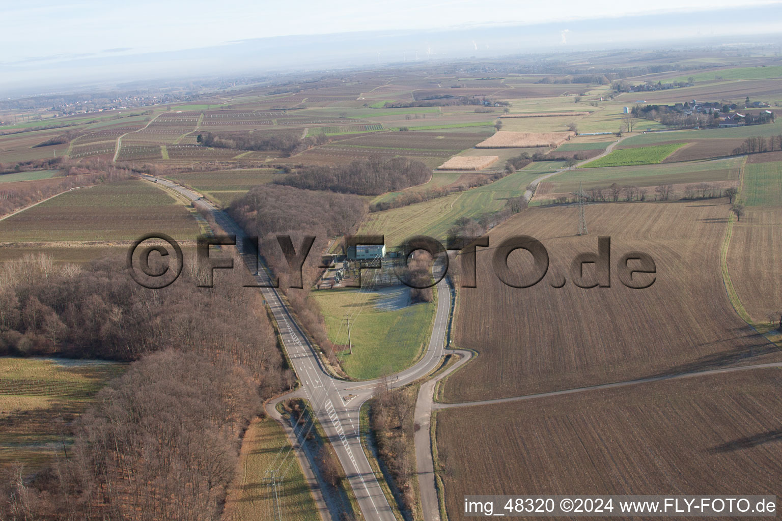 Drone recording of Substation in Bad Bergzabern in the state Rhineland-Palatinate, Germany