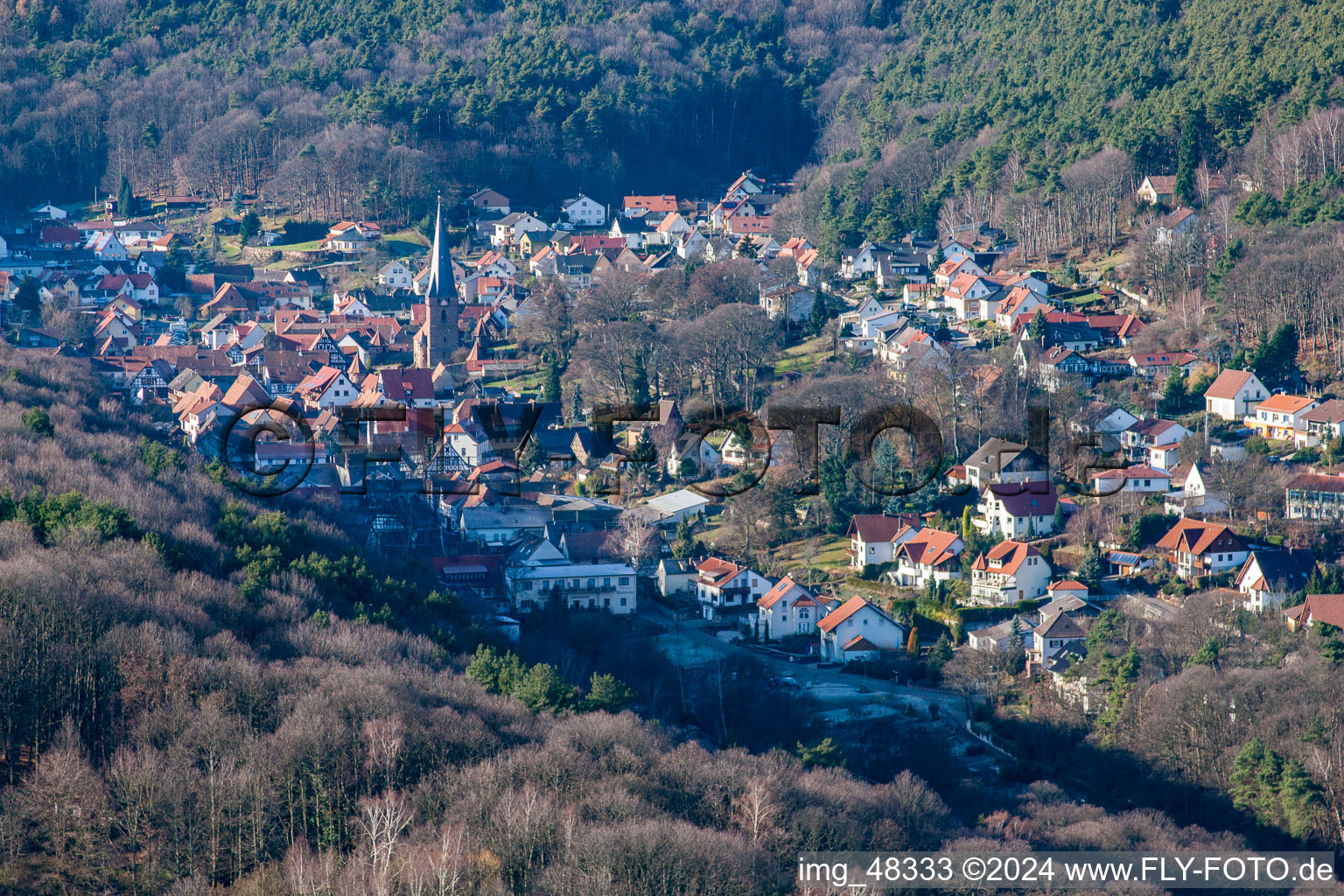 Bird's eye view of Dörrenbach in the state Rhineland-Palatinate, Germany