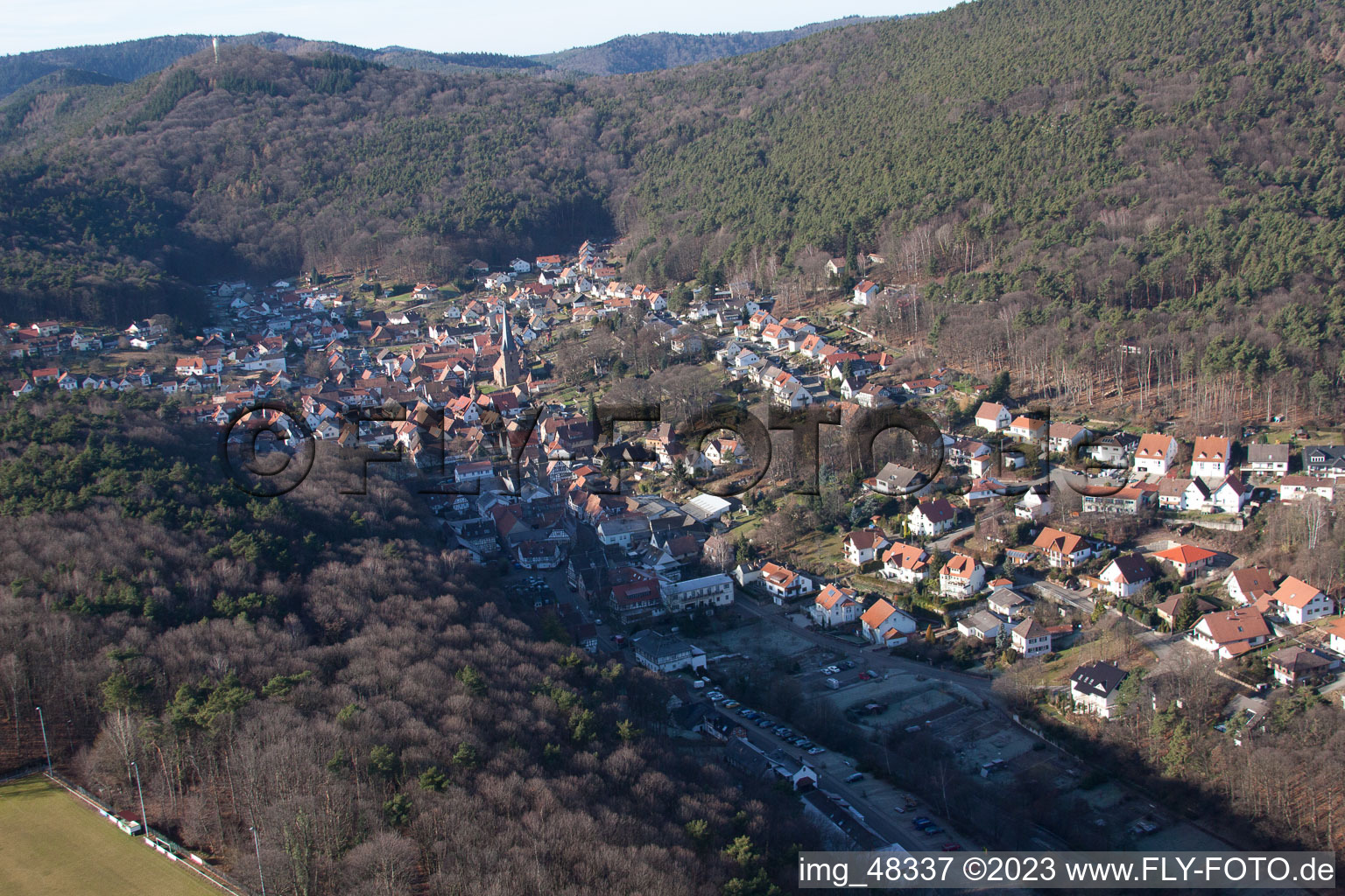 Drone recording of Dörrenbach in the state Rhineland-Palatinate, Germany