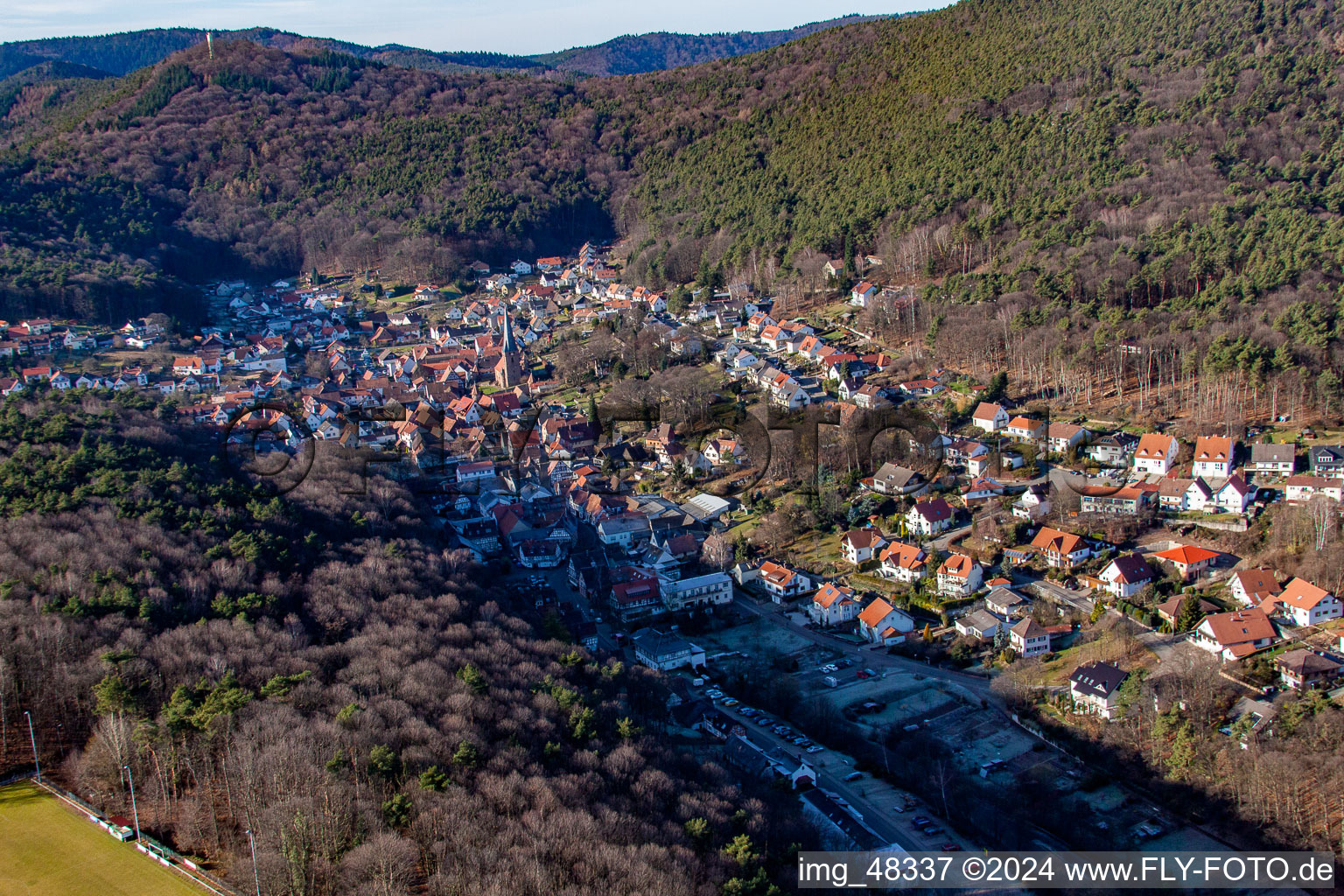 Drone recording of Dörrenbach in the state Rhineland-Palatinate, Germany