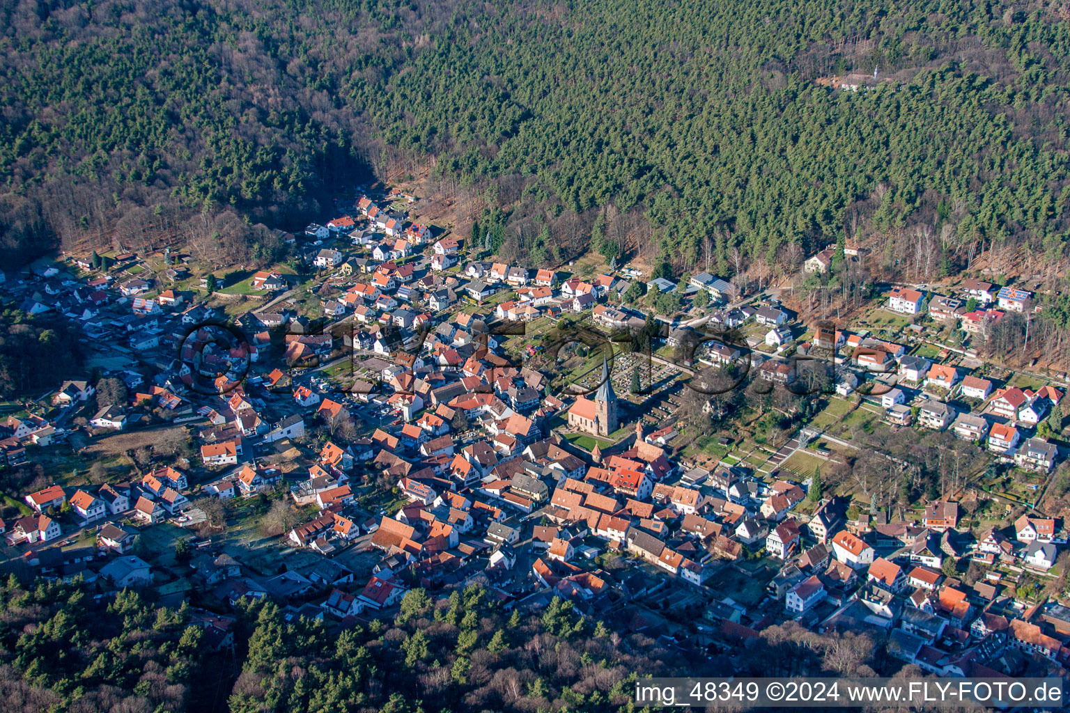 Aerial view of Dörrenbach in the state Rhineland-Palatinate, Germany