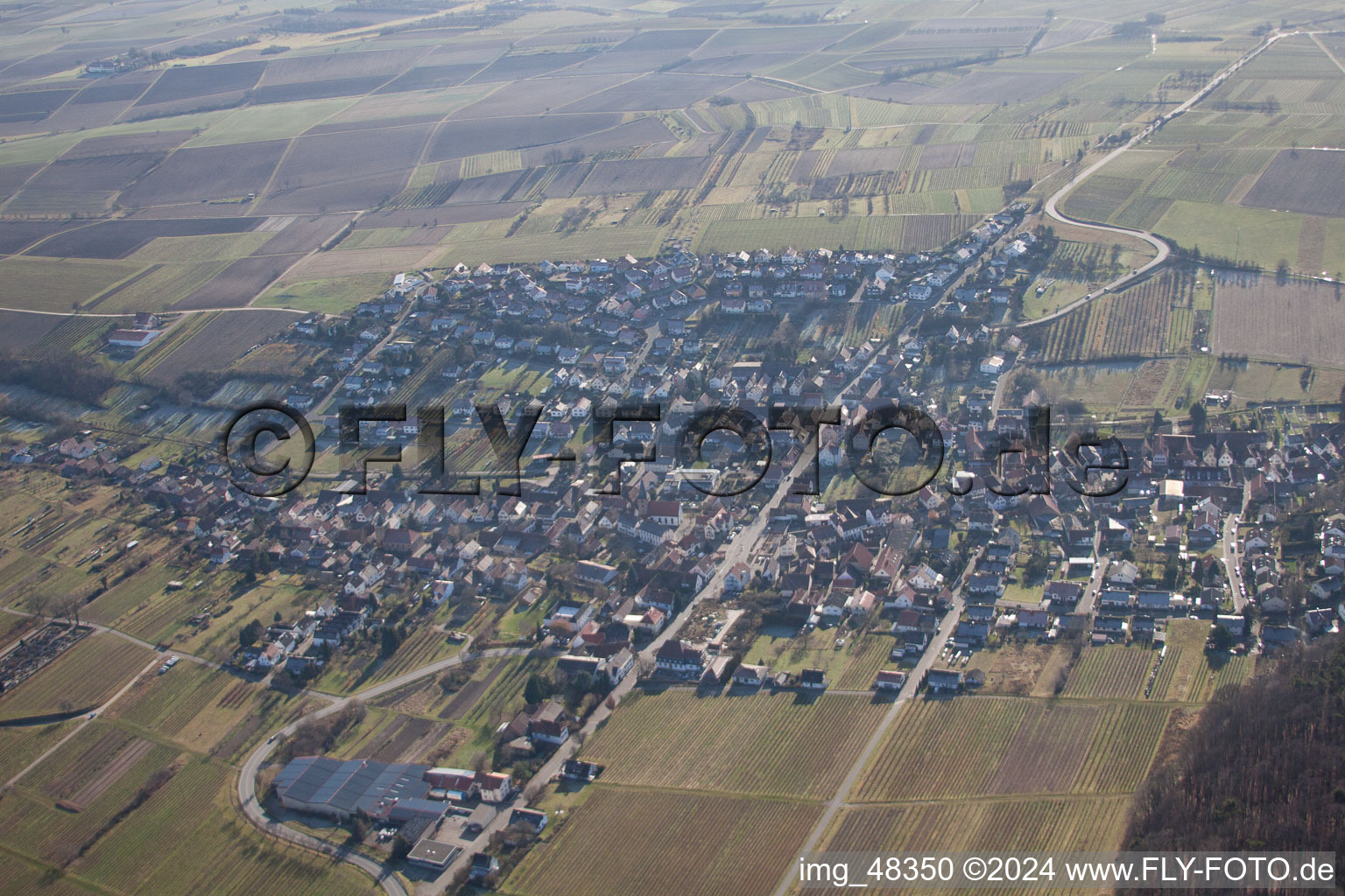 Aerial view of Oberotterbach in the state Rhineland-Palatinate, Germany