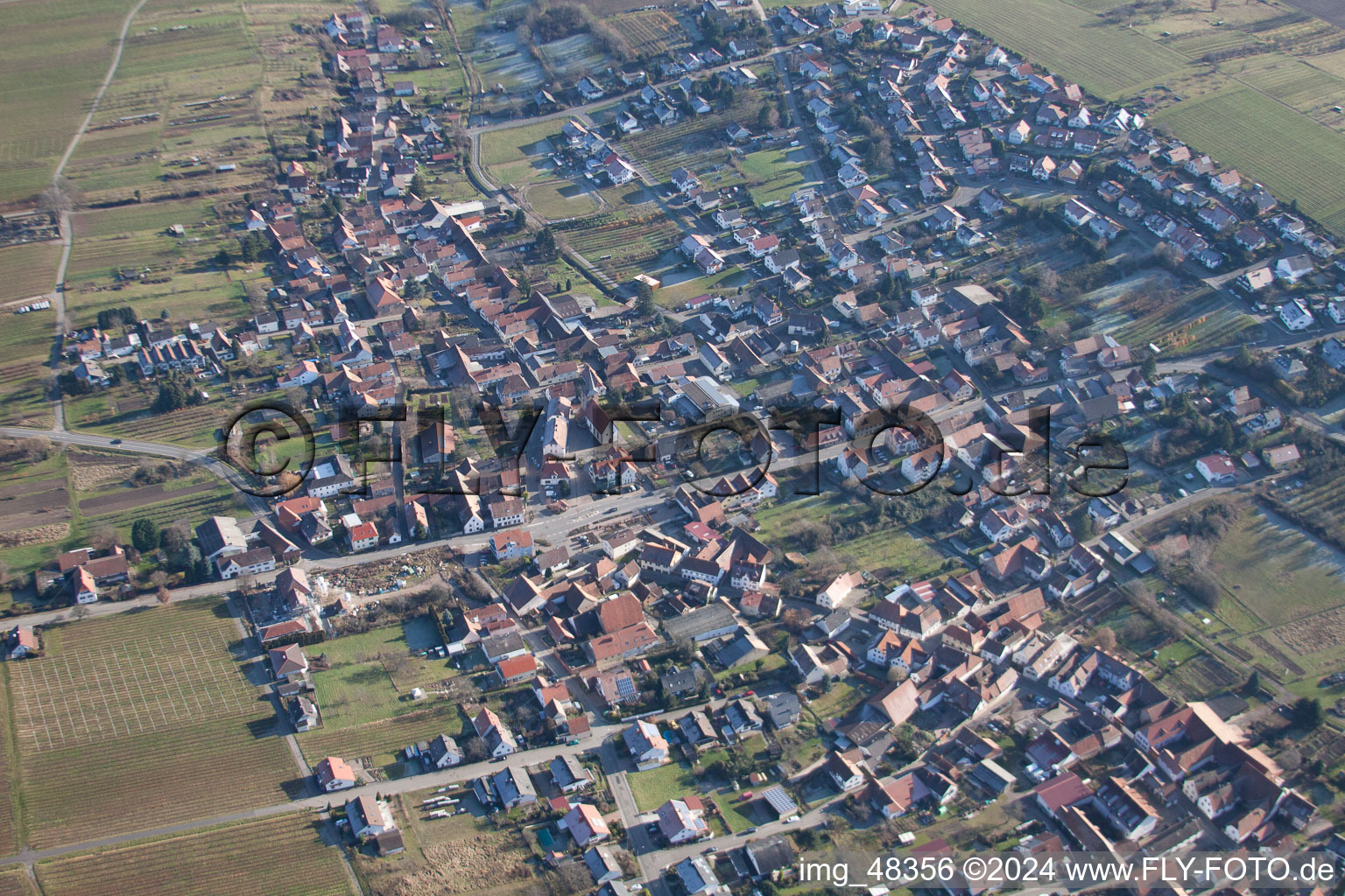 Oberotterbach in the state Rhineland-Palatinate, Germany from above