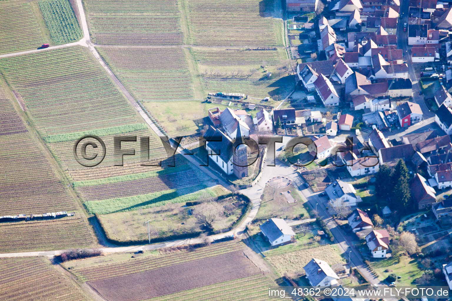 District Rechtenbach in Schweigen-Rechtenbach in the state Rhineland-Palatinate, Germany from the plane