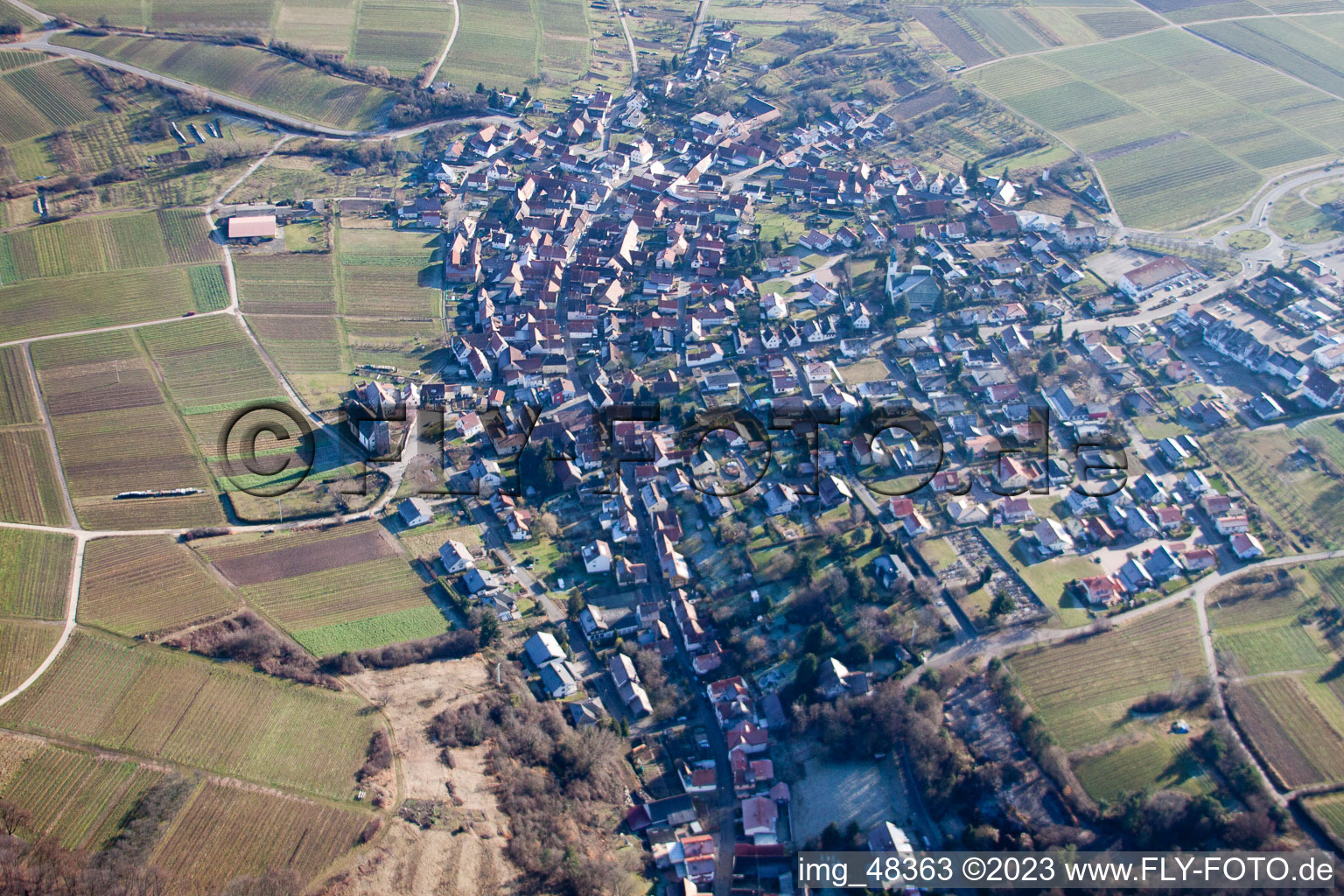 Bird's eye view of District Rechtenbach in Schweigen-Rechtenbach in the state Rhineland-Palatinate, Germany