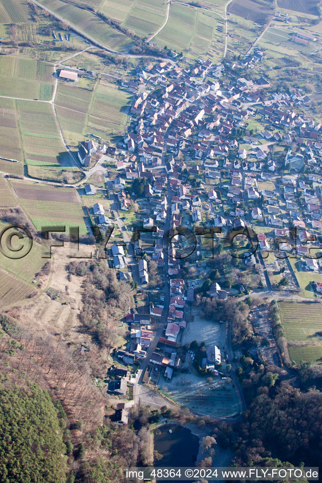 District Rechtenbach in Schweigen-Rechtenbach in the state Rhineland-Palatinate, Germany viewn from the air