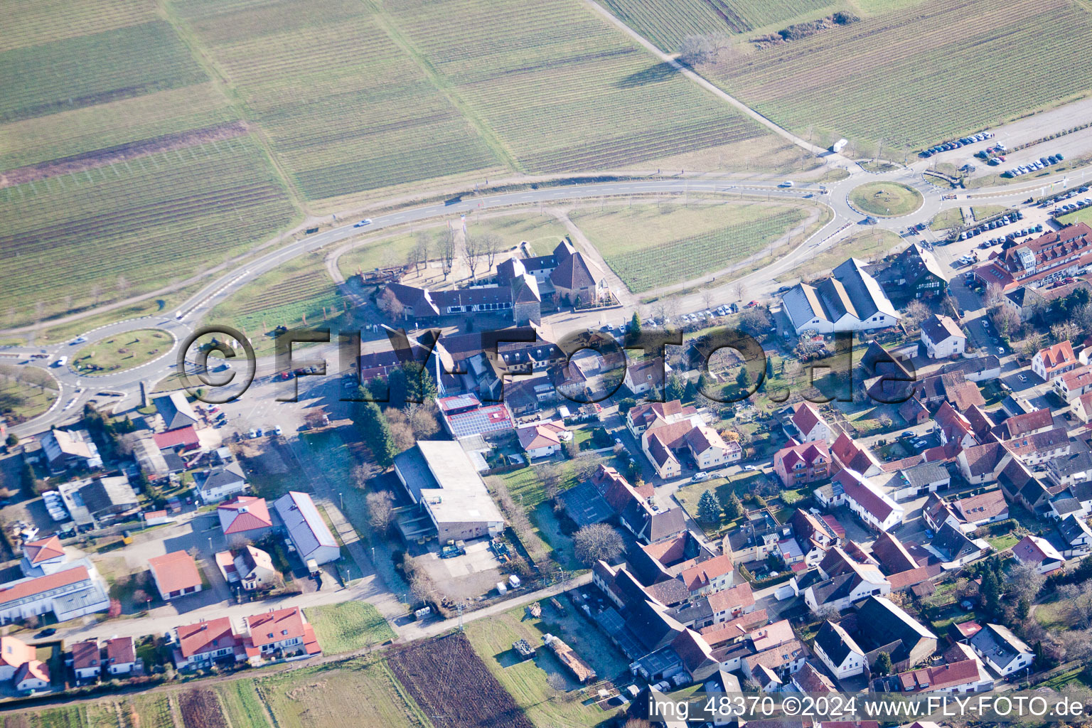 Aerial view of District Schweigen in Schweigen-Rechtenbach in the state Rhineland-Palatinate, Germany