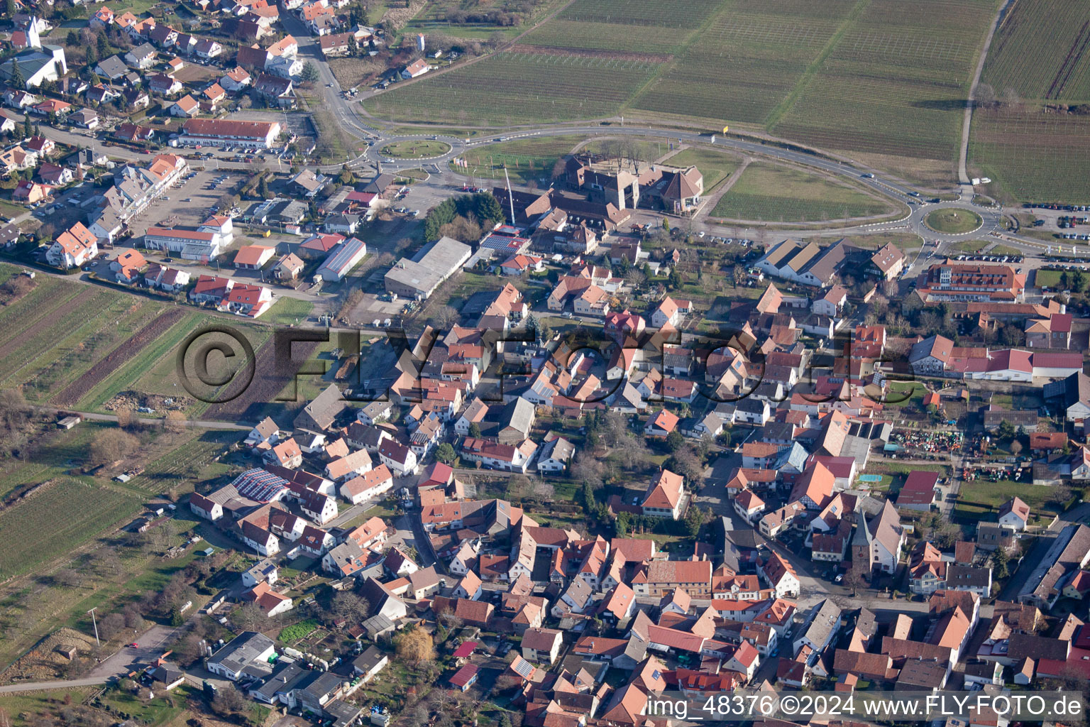 Oblique view of District Schweigen in Schweigen-Rechtenbach in the state Rhineland-Palatinate, Germany