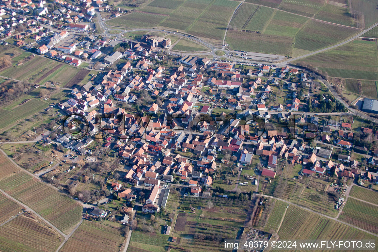 Oblique view of District Schweigen in Schweigen-Rechtenbach in the state Rhineland-Palatinate, Germany