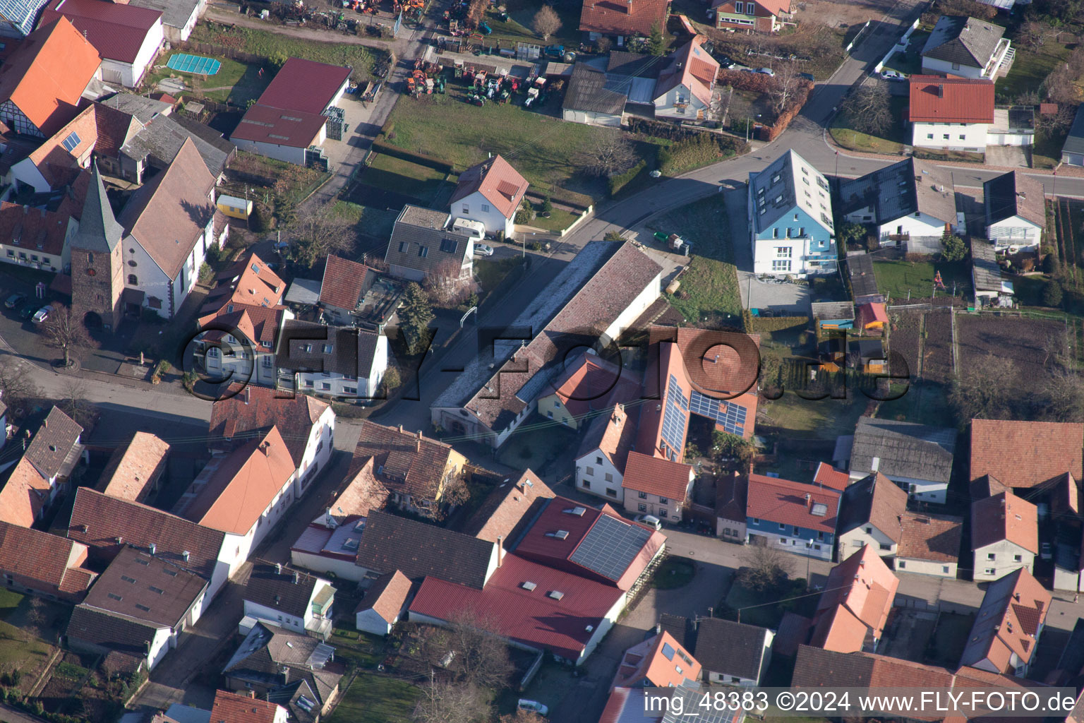 District Schweigen in Schweigen-Rechtenbach in the state Rhineland-Palatinate, Germany from the plane