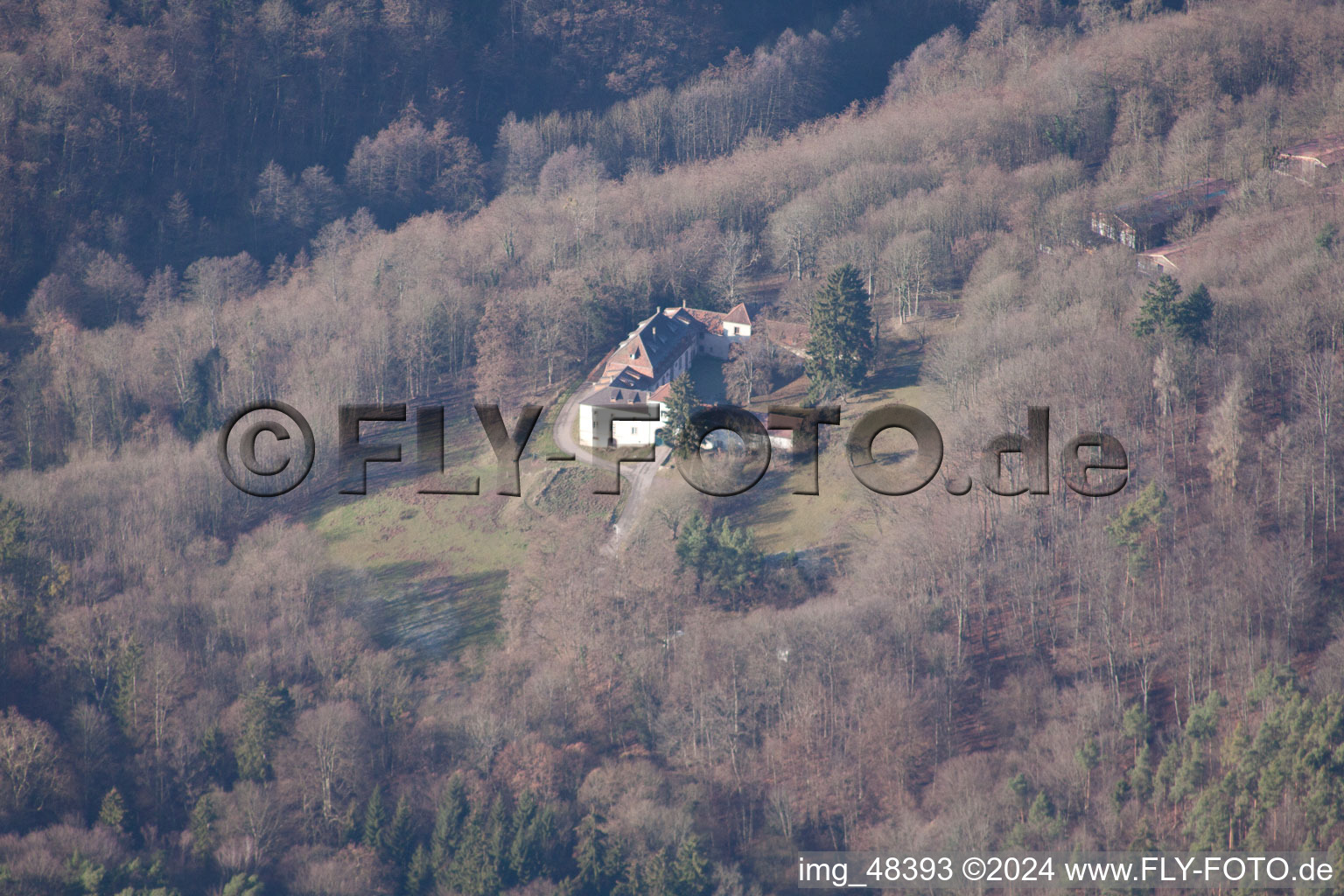 Aerial view of Chateau Langenberg in Weiler in the state Bas-Rhin, France