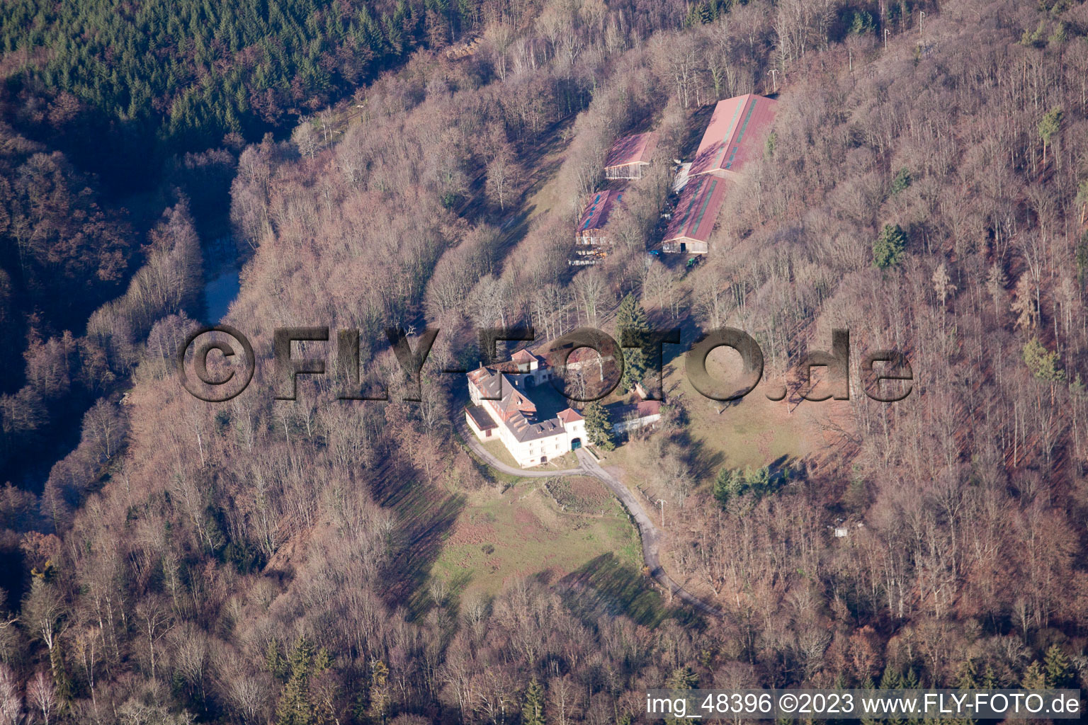 Aerial photograpy of Chateau Langenberg in Weiler in the state Bas-Rhin, France
