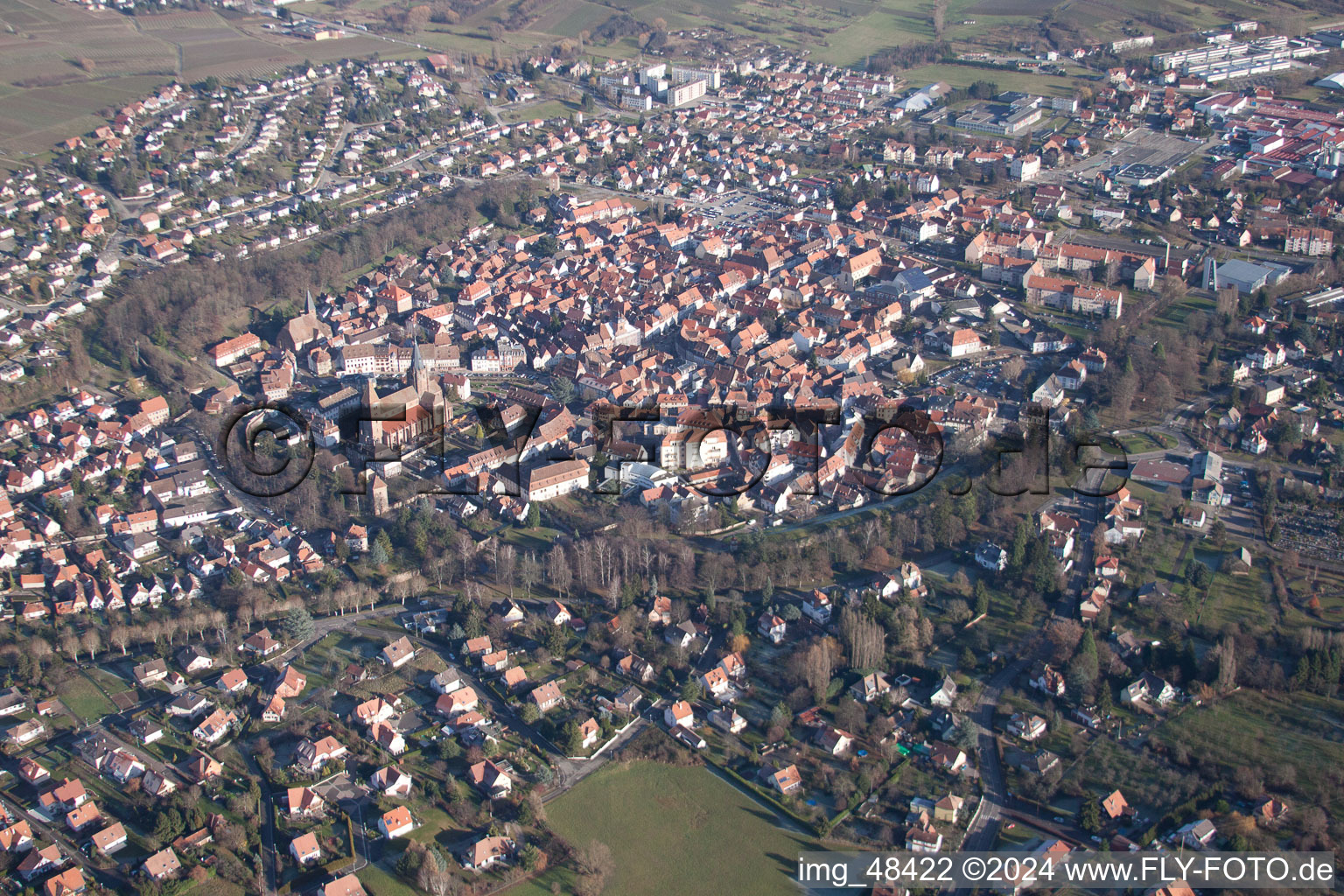 Oblique view of Wissembourg in the state Bas-Rhin, France