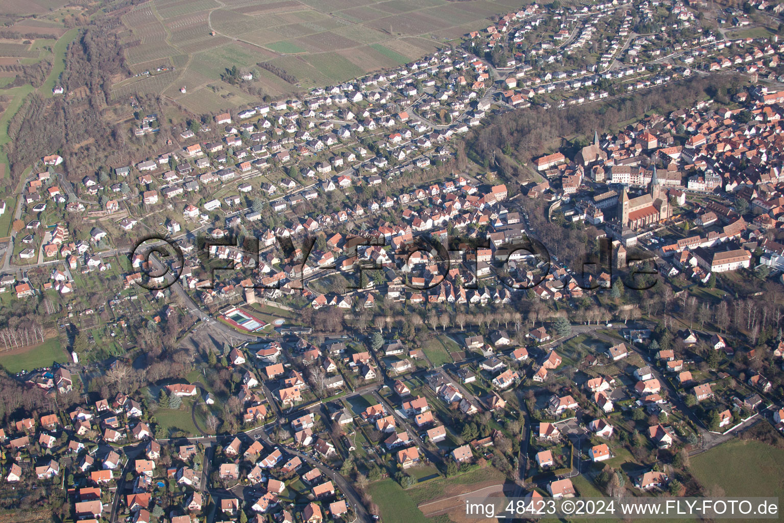 Wissembourg in the state Bas-Rhin, France from above