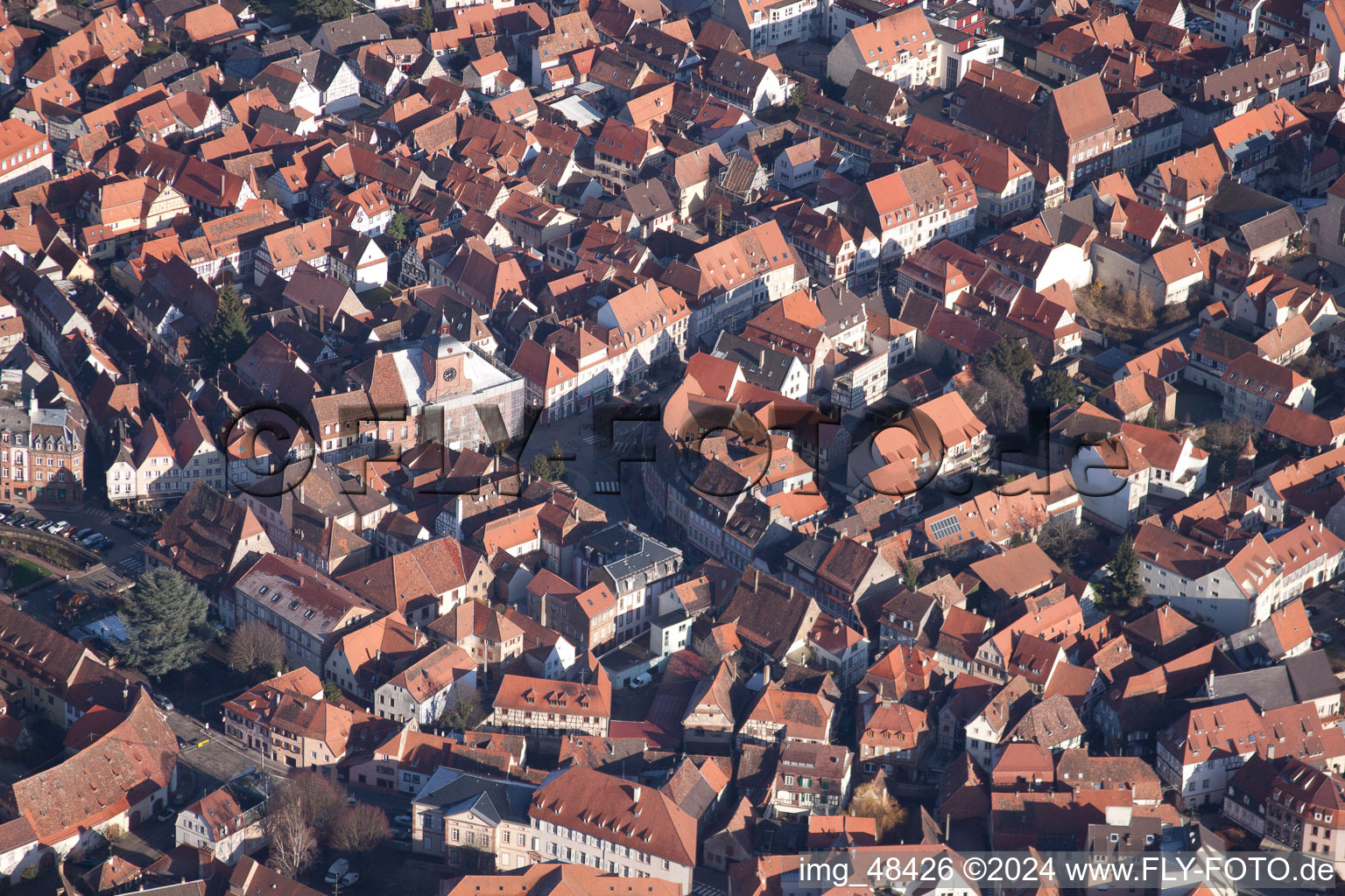 Wissembourg in the state Bas-Rhin, France seen from above