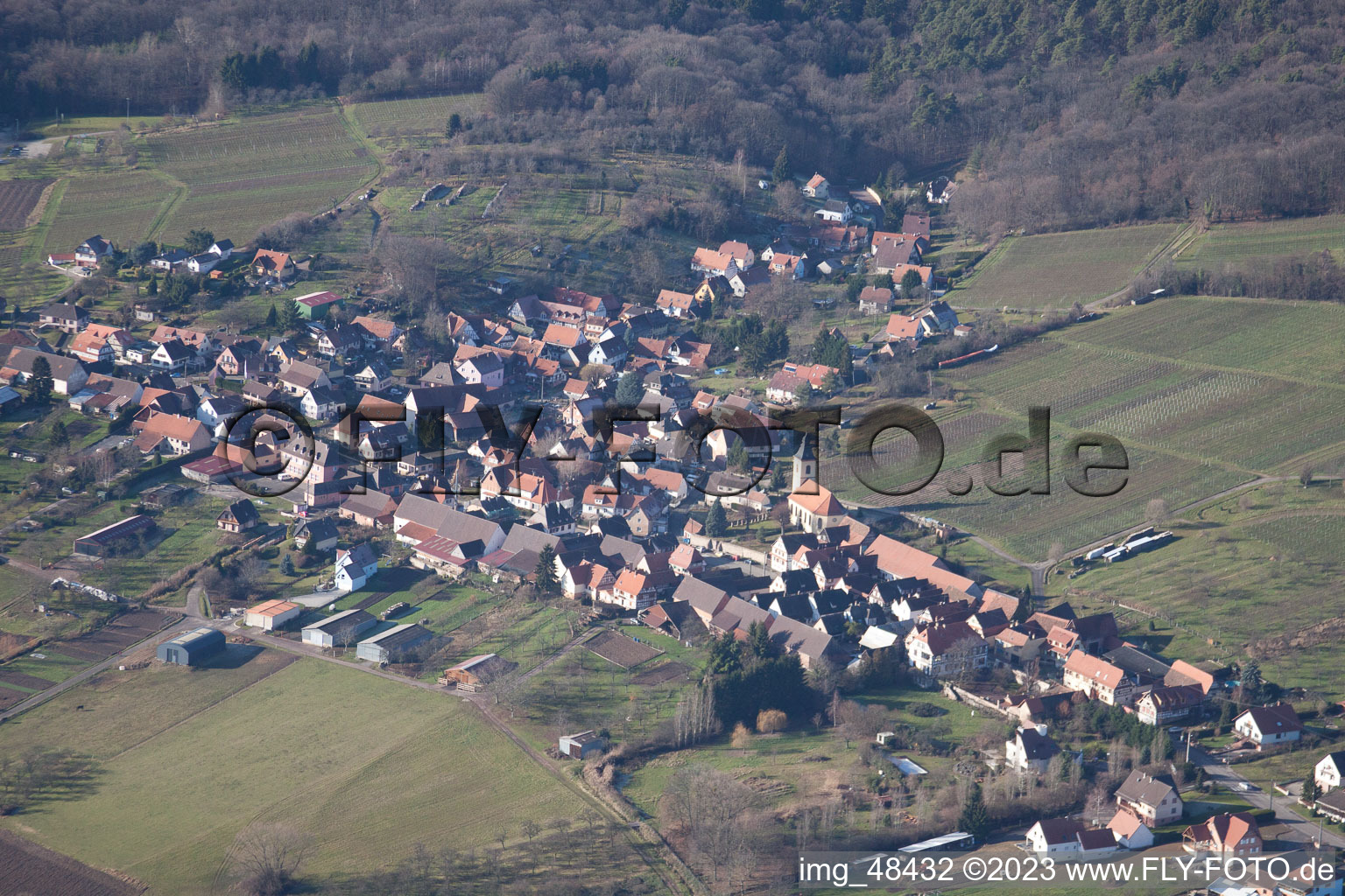 Aerial view of Rott in the state Bas-Rhin, France