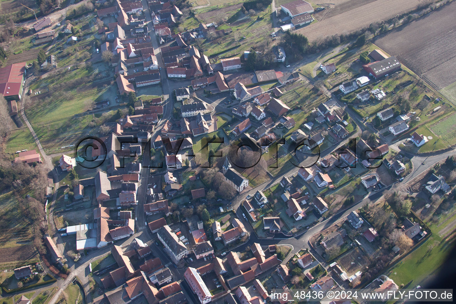 Bird's eye view of Steinseltz in the state Bas-Rhin, France