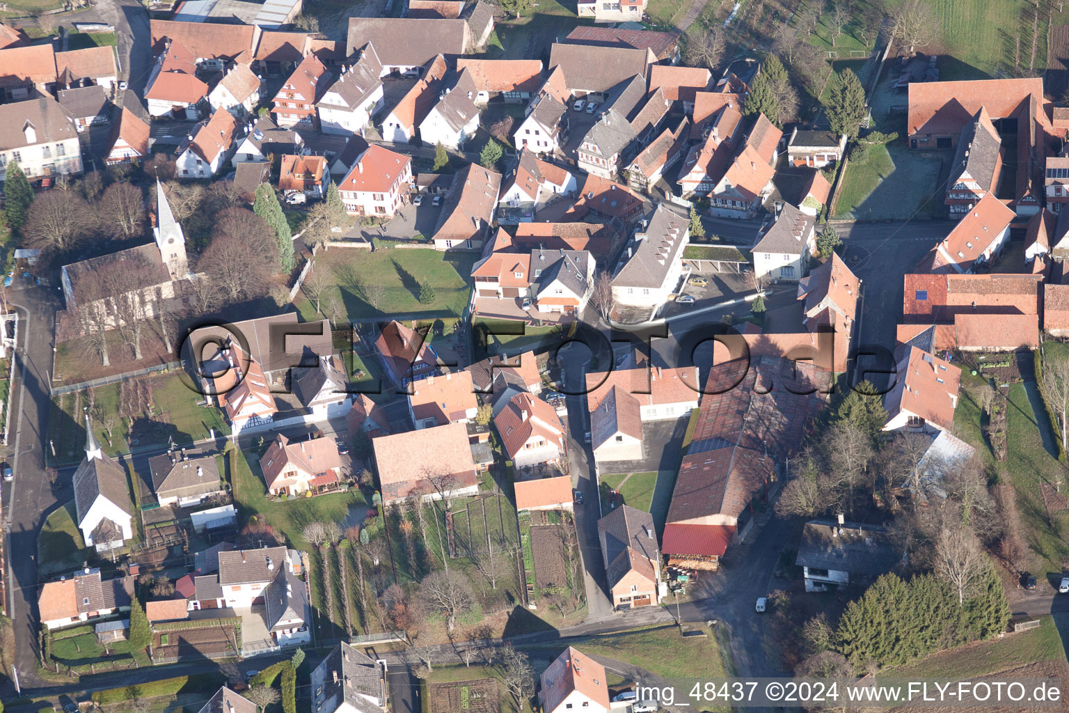 Steinseltz in the state Bas-Rhin, France viewn from the air