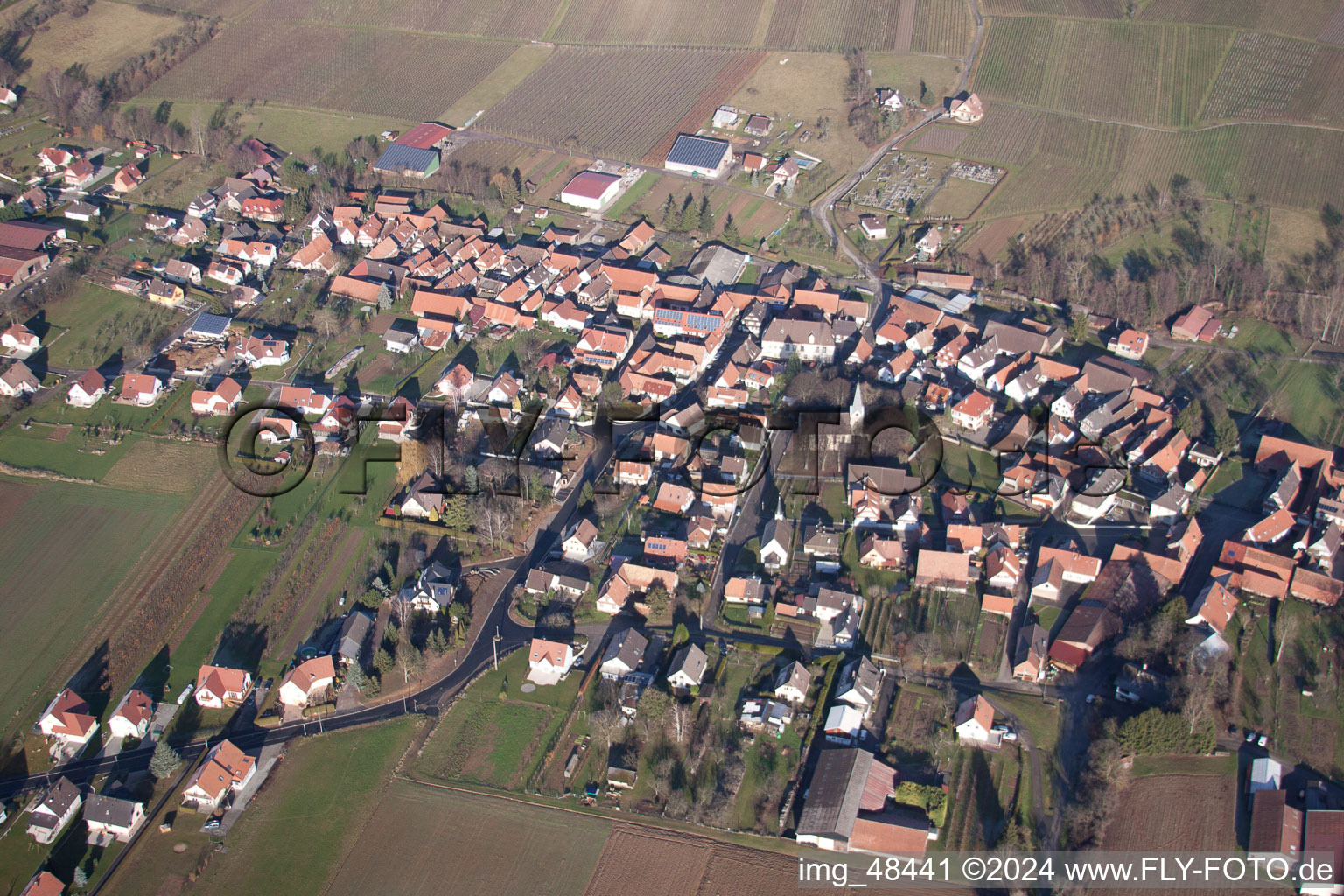 Steinseltz in the state Bas-Rhin, France from the drone perspective