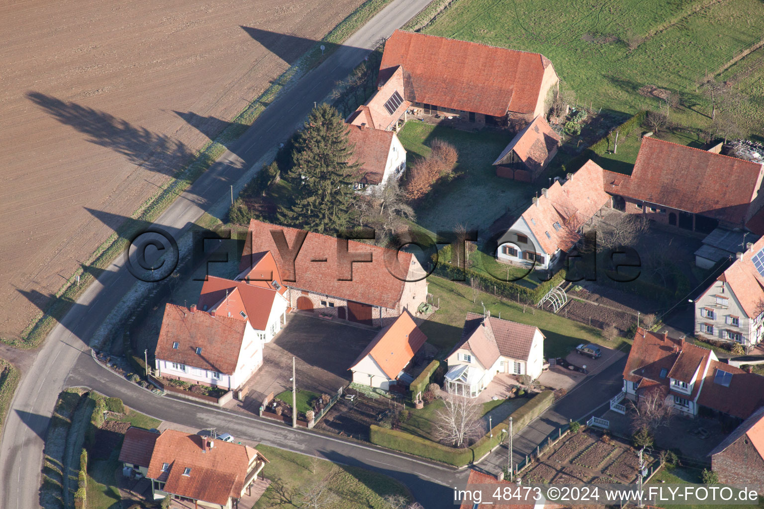 Aerial view of Seebach in the state Bas-Rhin, France