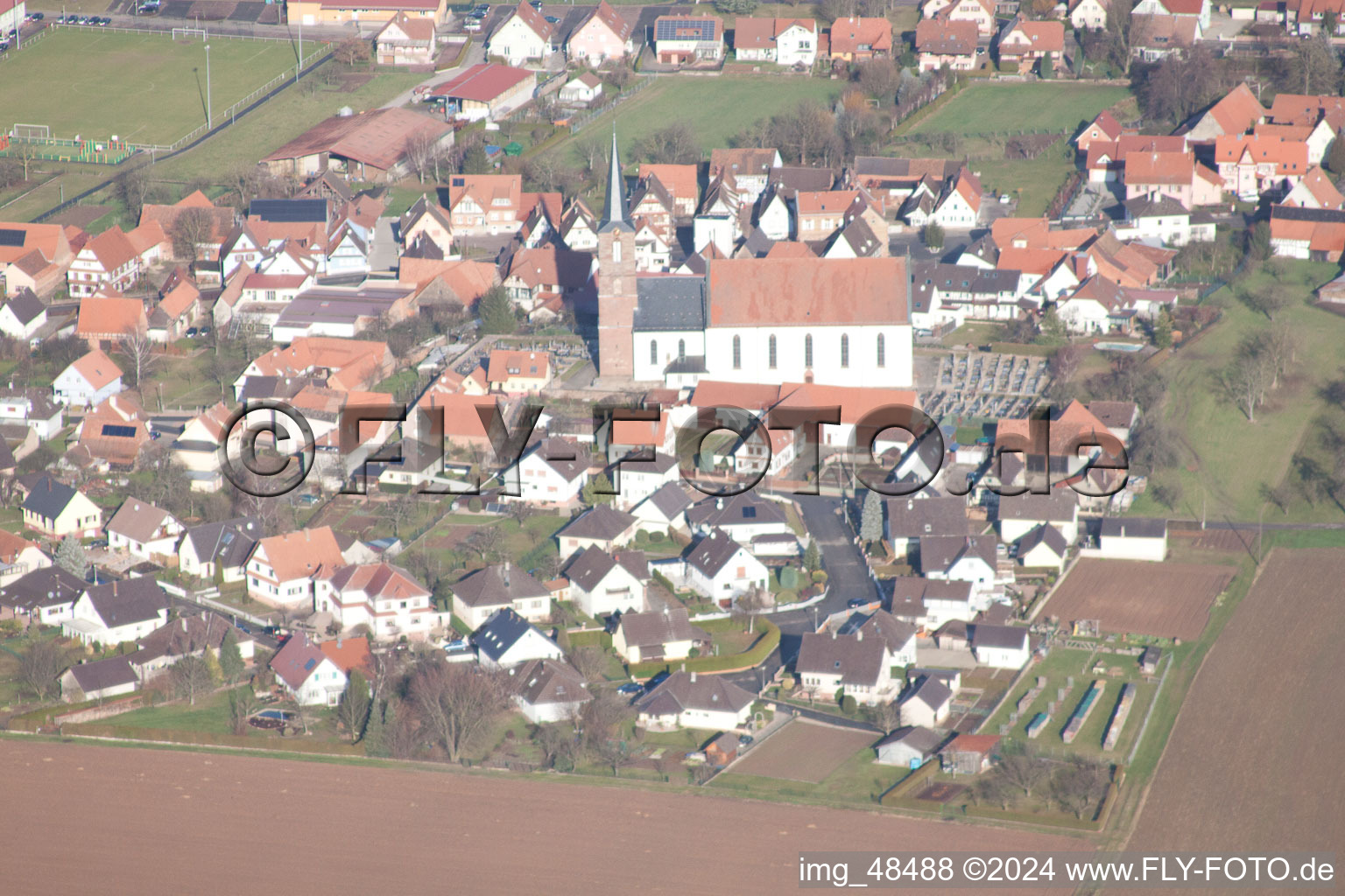 Aerial photograpy of Schleithal in the state Bas-Rhin, France