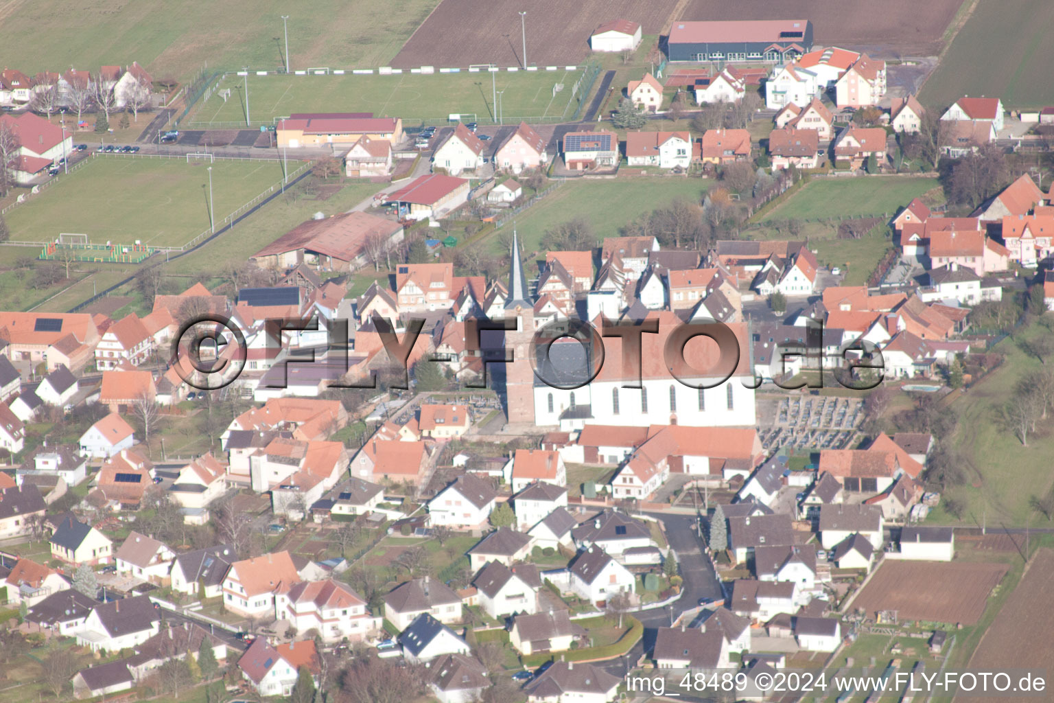 Oblique view of Schleithal in the state Bas-Rhin, France