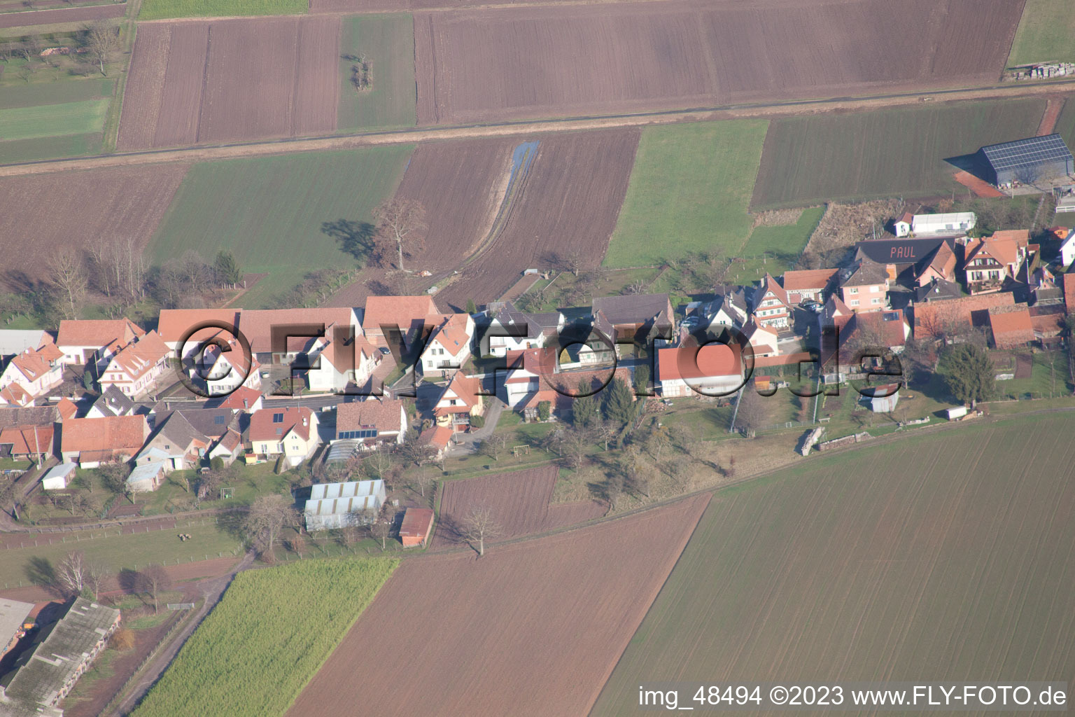 Bird's eye view of Schleithal in the state Bas-Rhin, France