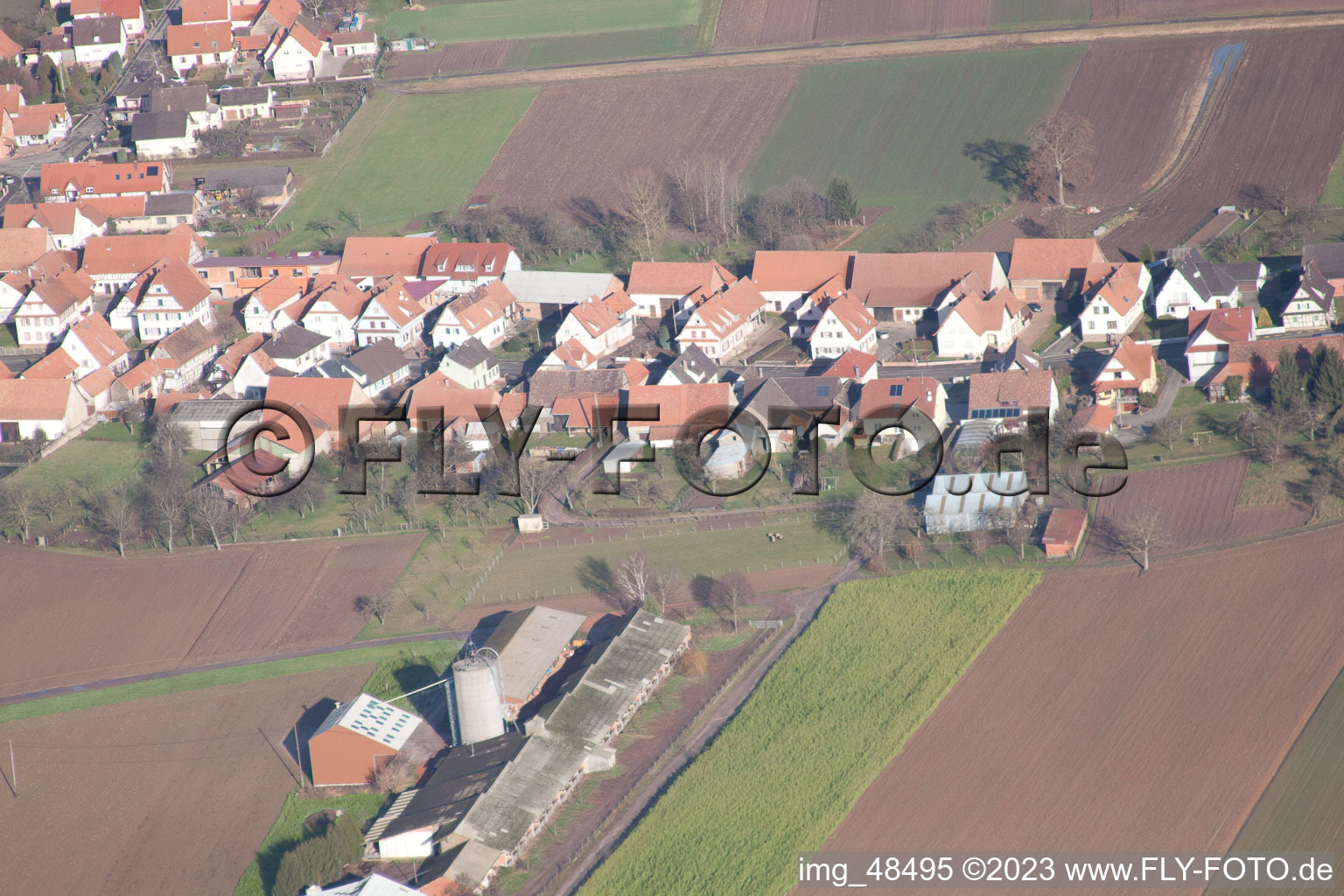 Schleithal in the state Bas-Rhin, France viewn from the air
