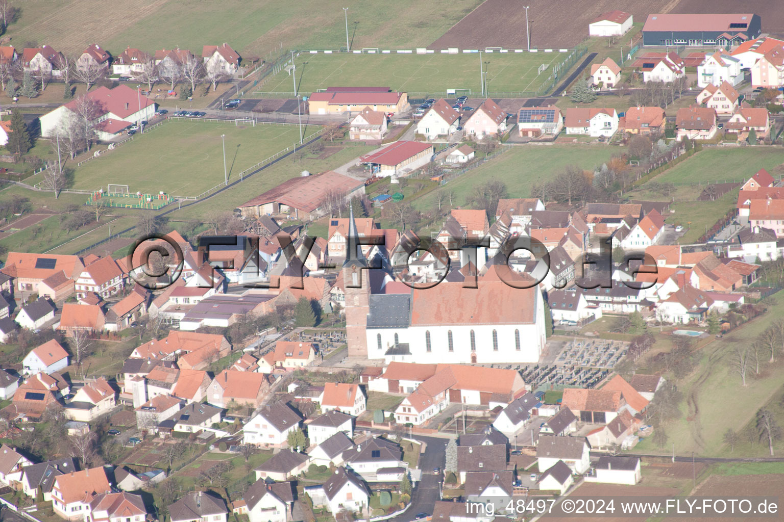 Drone image of Schleithal in the state Bas-Rhin, France