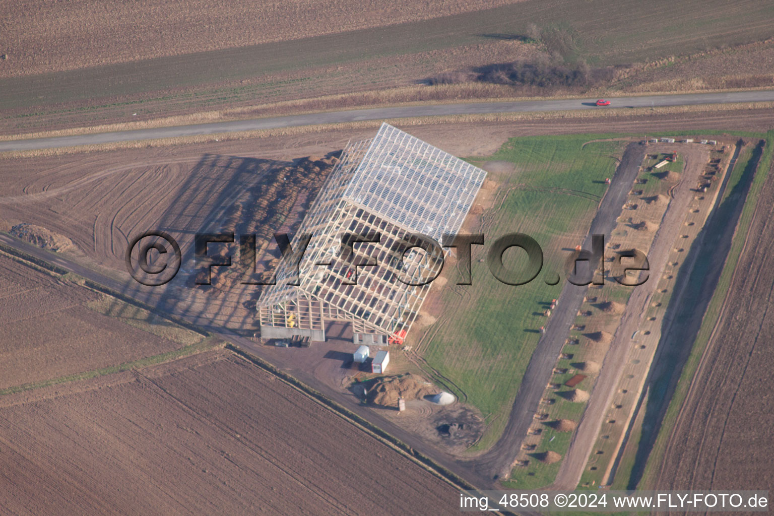 Aerial view of Niederlauterbach in the state Bas-Rhin, France