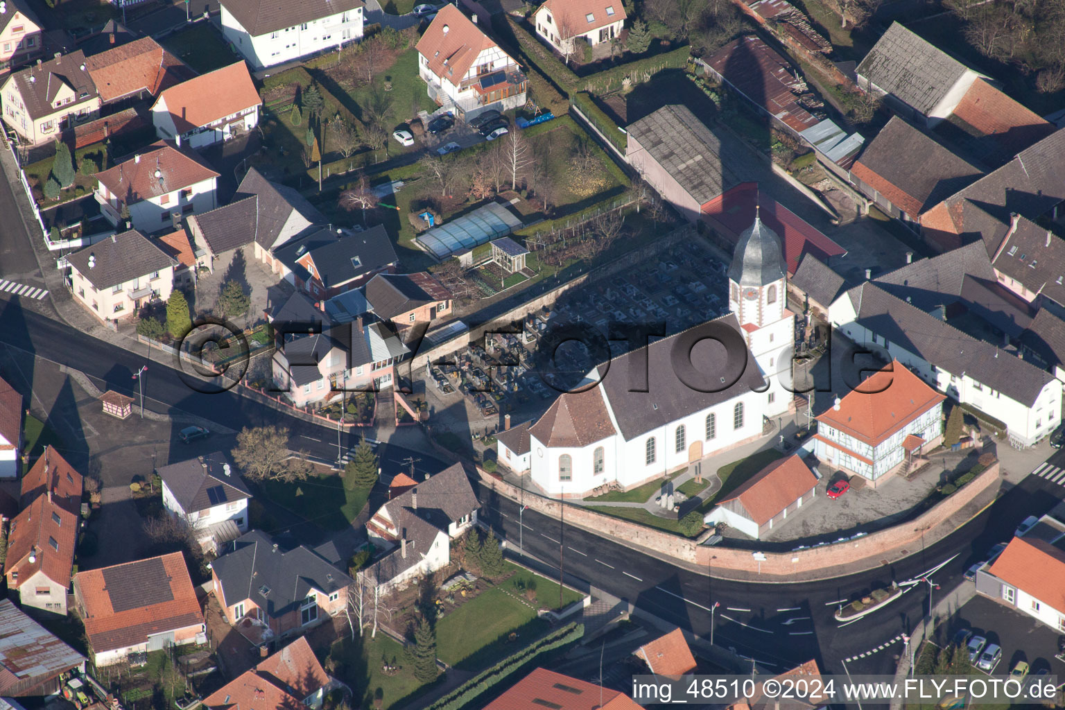 Aerial photograpy of Niederlauterbach in the state Bas-Rhin, France