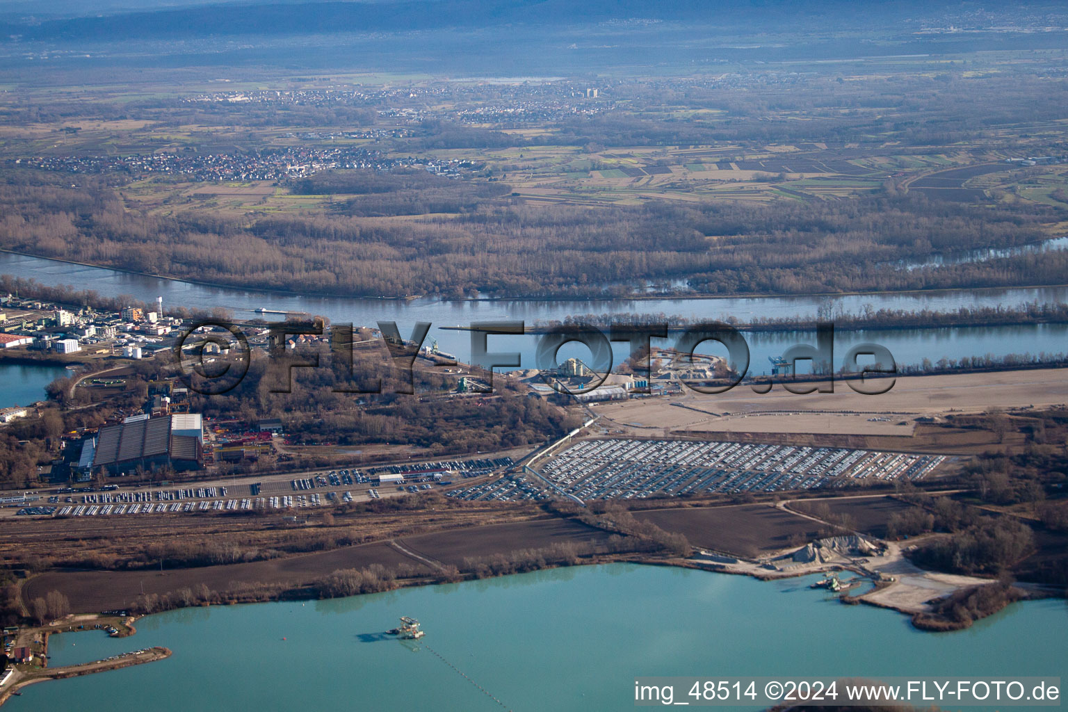 Harbor in Lauterbourg in the state Bas-Rhin, France from the plane