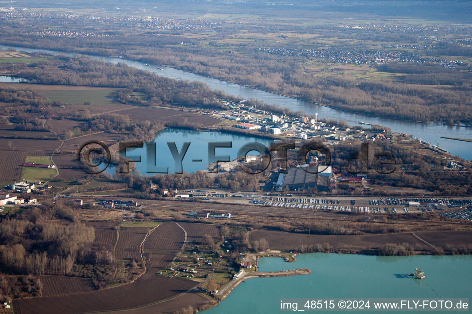 Bird's eye view of Harbor in Lauterbourg in the state Bas-Rhin, France