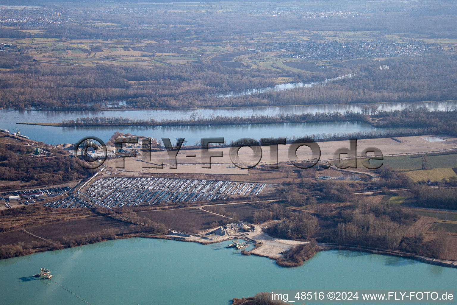 Harbor in Lauterbourg in the state Bas-Rhin, France viewn from the air