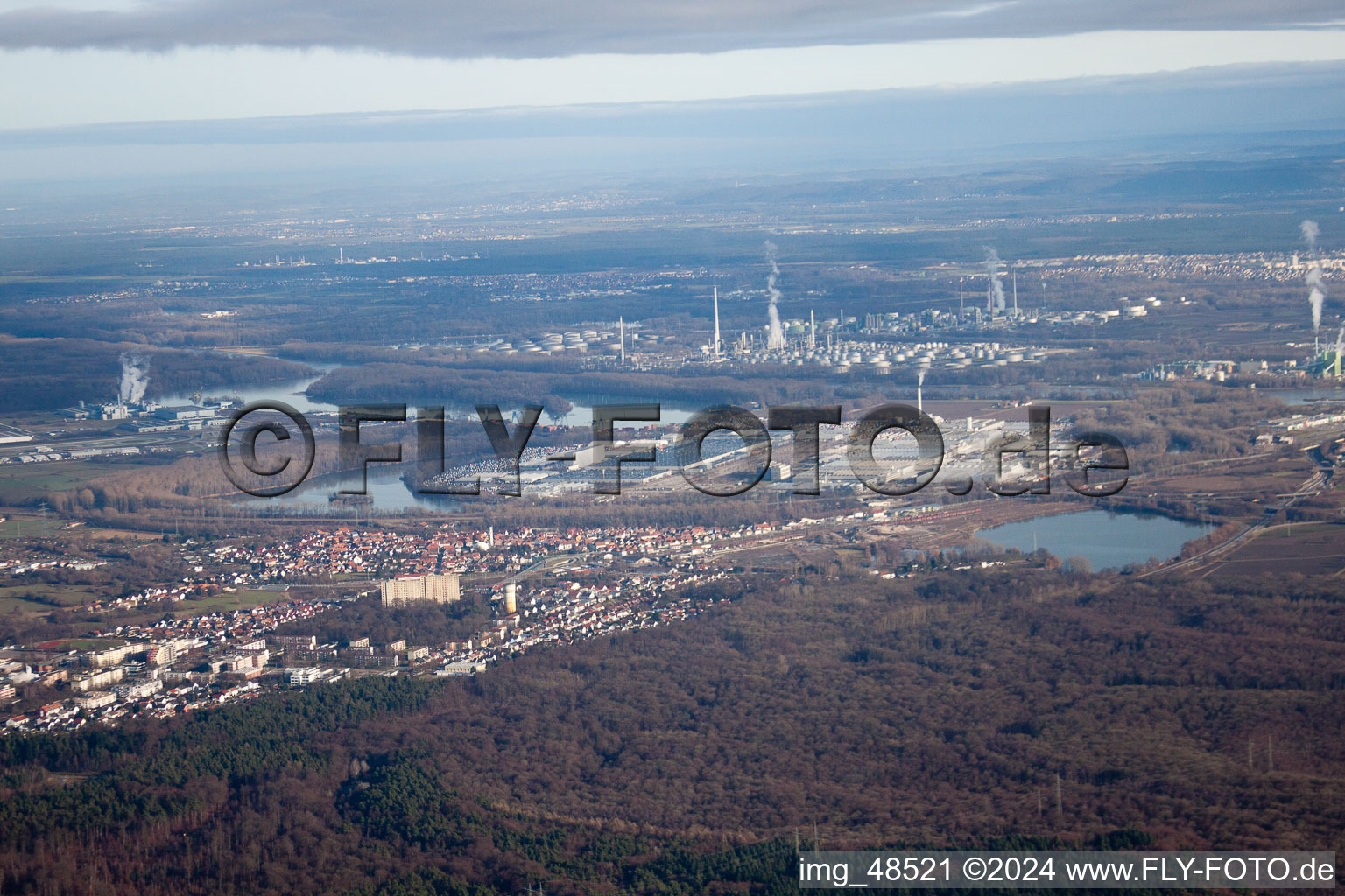 Aerial photograpy of From the southwest in Wörth am Rhein in the state Rhineland-Palatinate, Germany