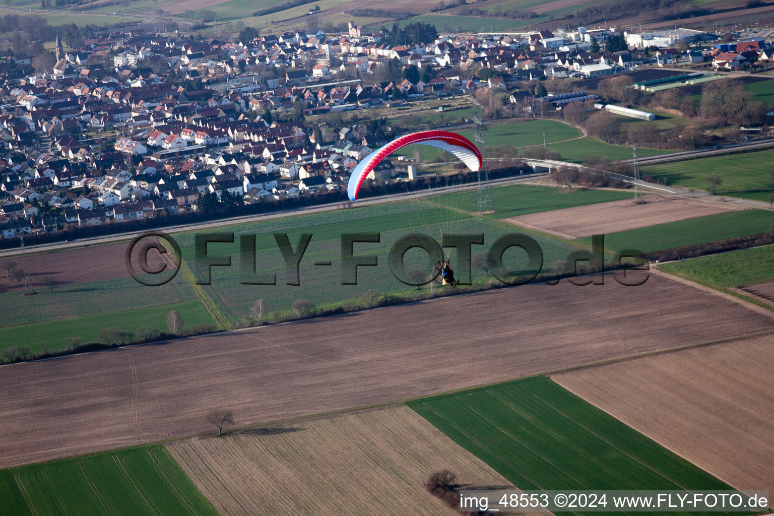 Rülzheim in the state Rhineland-Palatinate, Germany seen from above