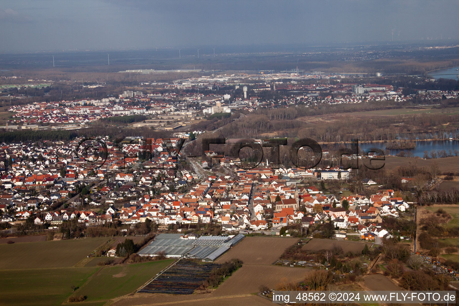 Aerial view of District Sondernheim in Germersheim in the state Rhineland-Palatinate, Germany