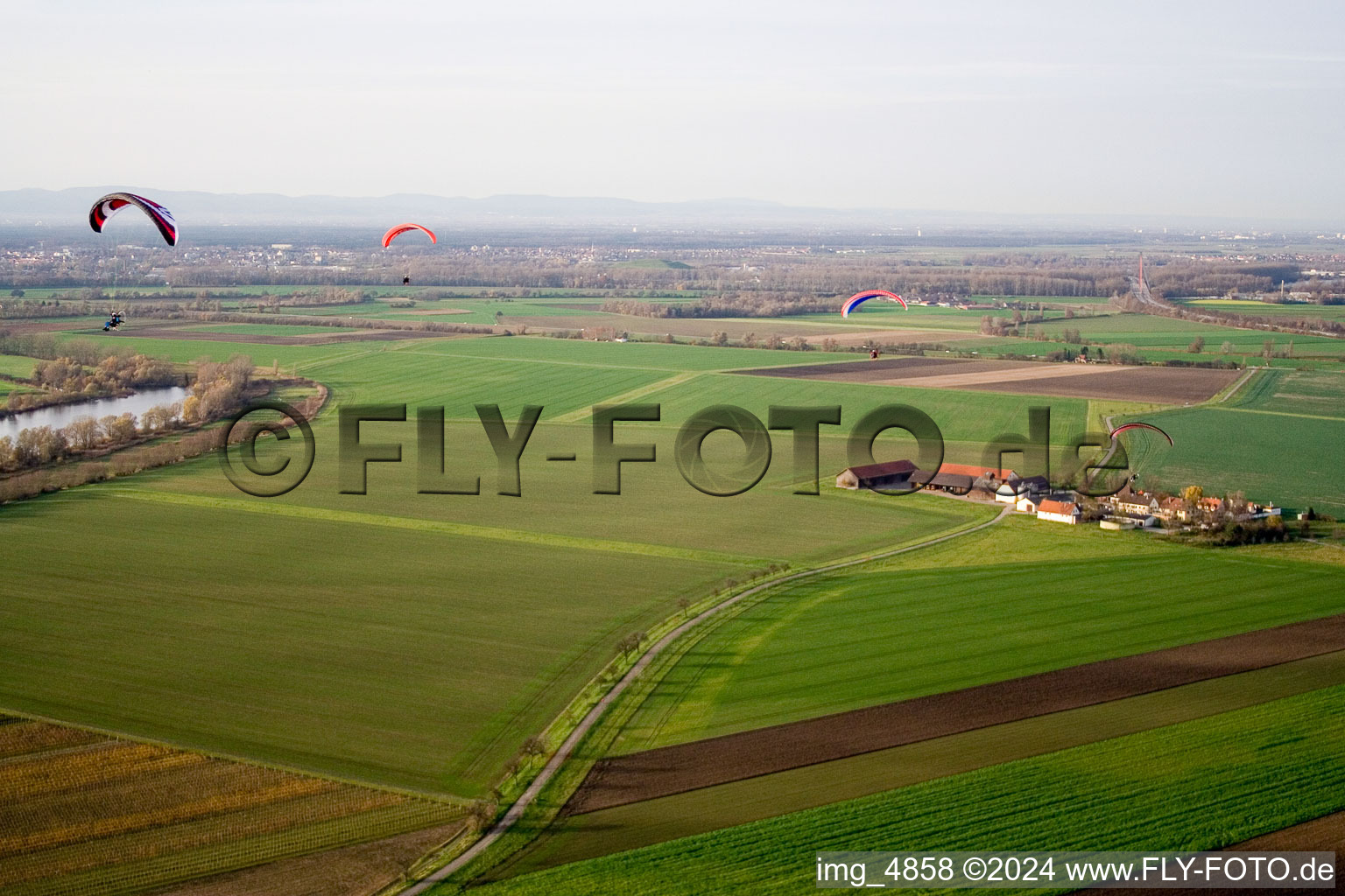 Aerial view of In the north of in Altlußheim in the state Baden-Wuerttemberg, Germany