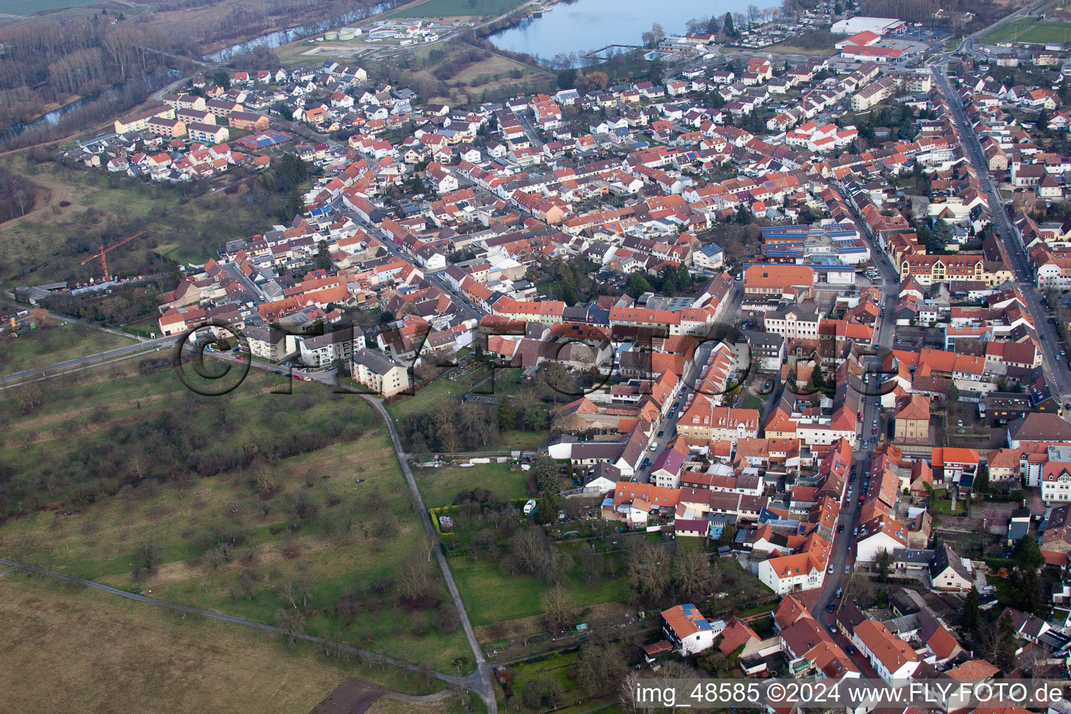 Philippsburg in the state Baden-Wuerttemberg, Germany seen from above