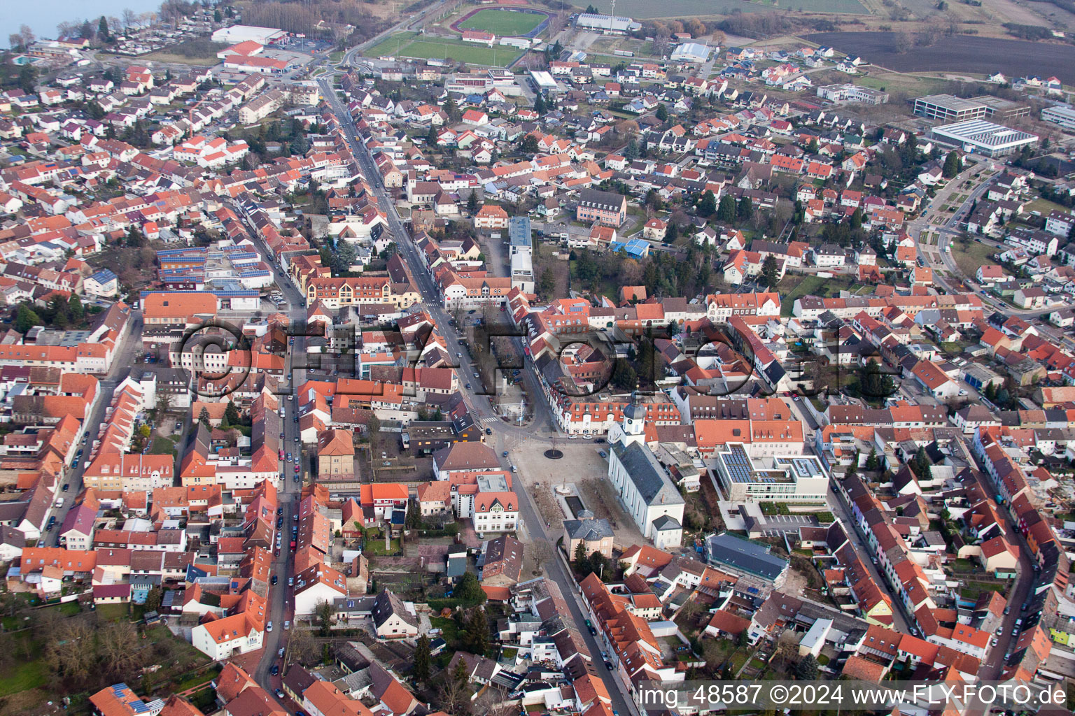 Philippsburg in the state Baden-Wuerttemberg, Germany from the plane