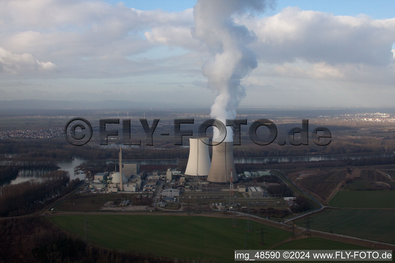 Drone recording of Philippsburg in the state Baden-Wuerttemberg, Germany