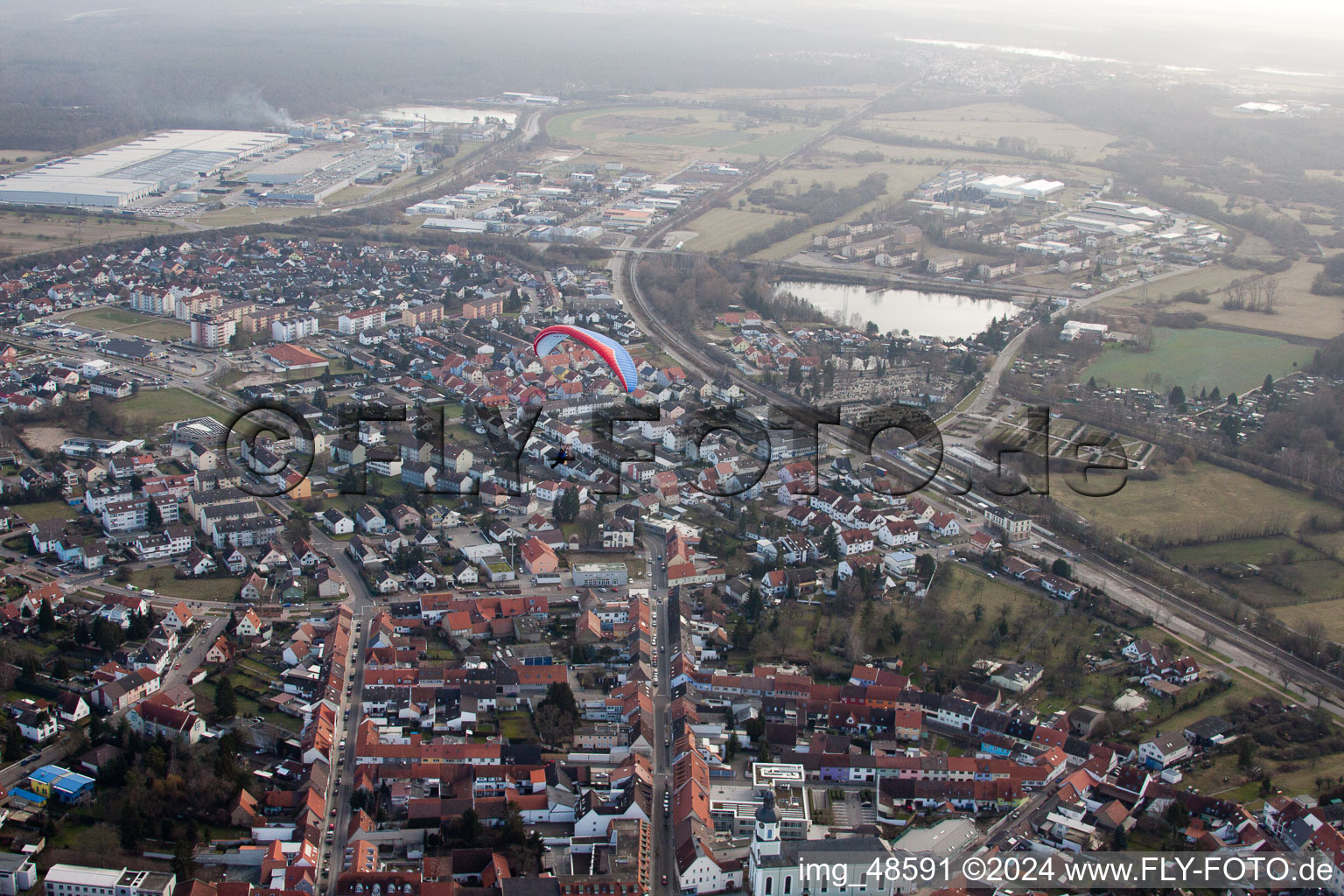 Drone image of Philippsburg in the state Baden-Wuerttemberg, Germany