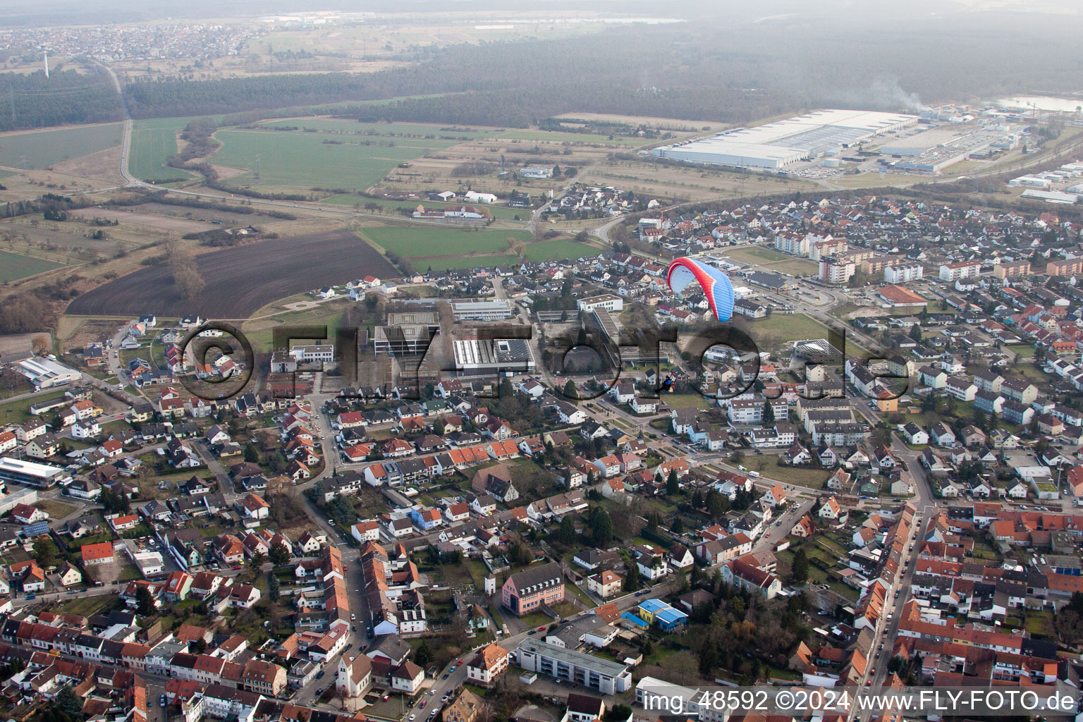 Philippsburg in the state Baden-Wuerttemberg, Germany from the drone perspective